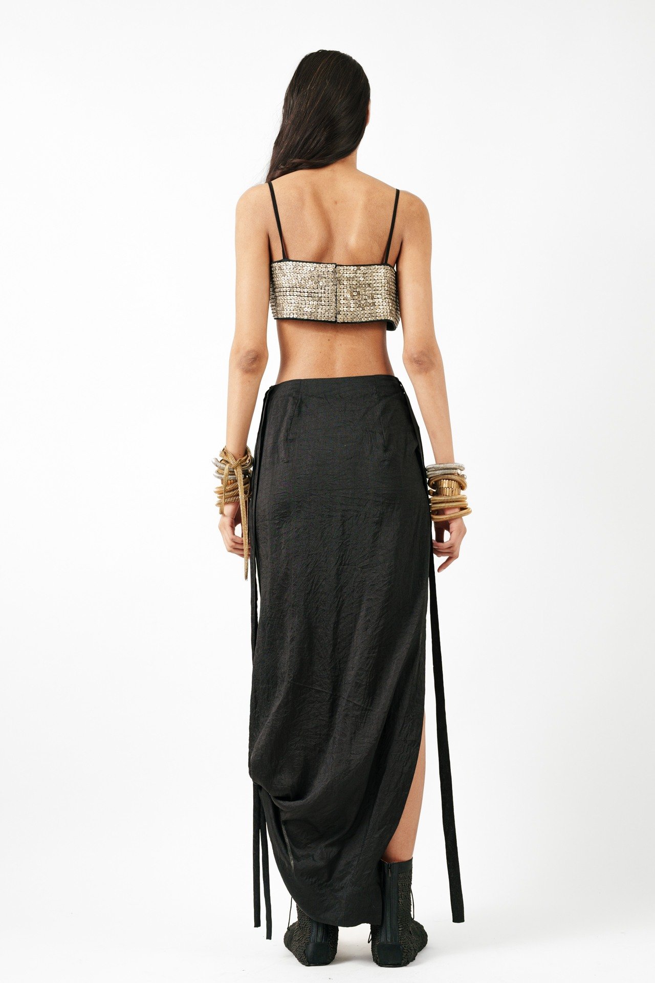 Knotted Black Skirt with Cord Waist Highlight