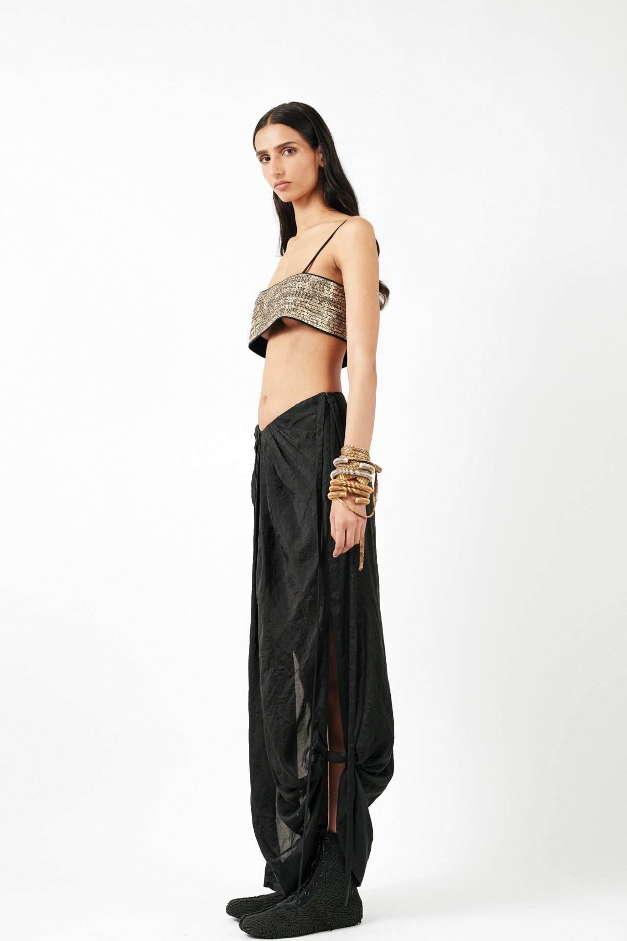 Knotted Black Skirt with Cord Waist Highlight