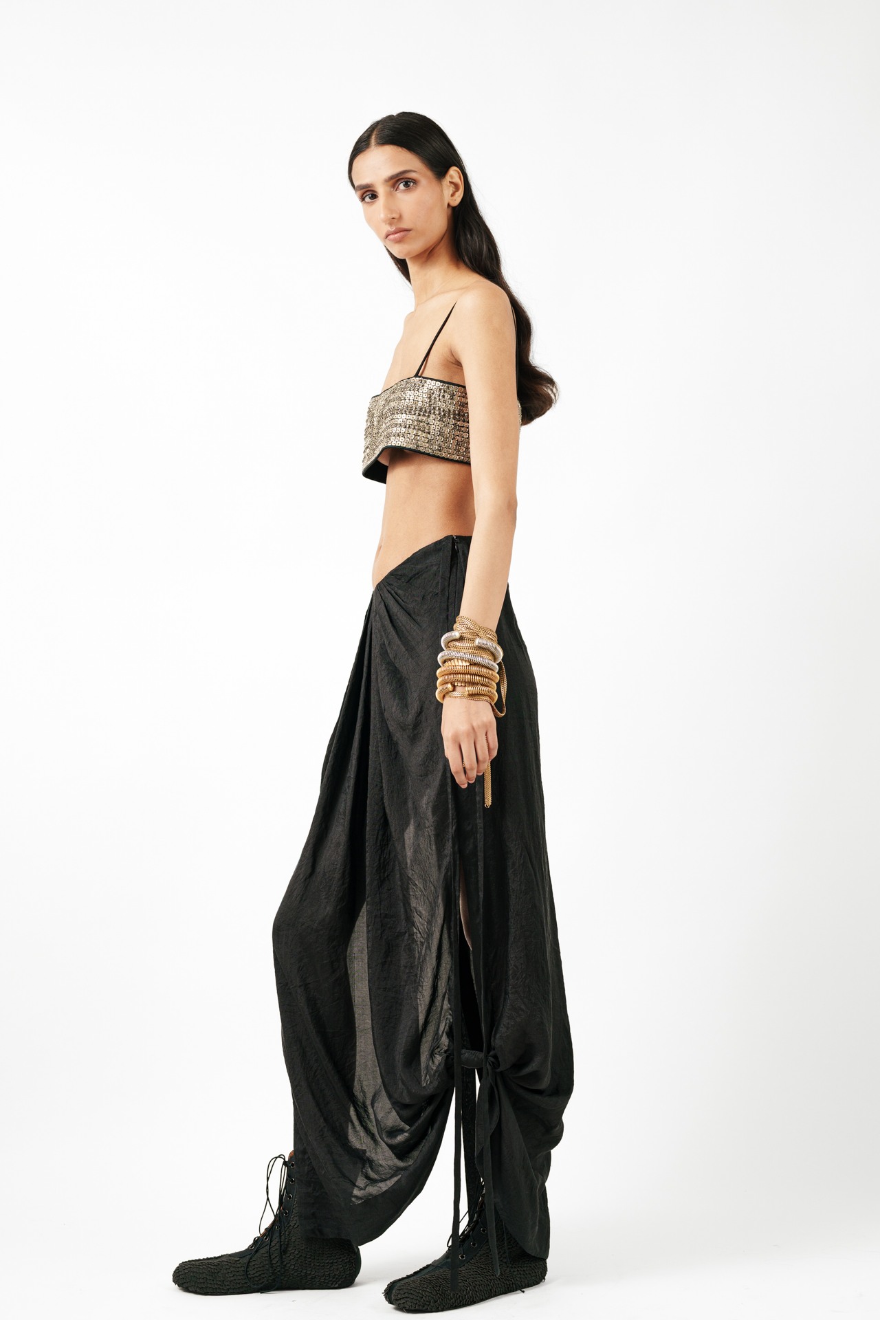 Knotted Black Skirt with Cord Waist Highlight