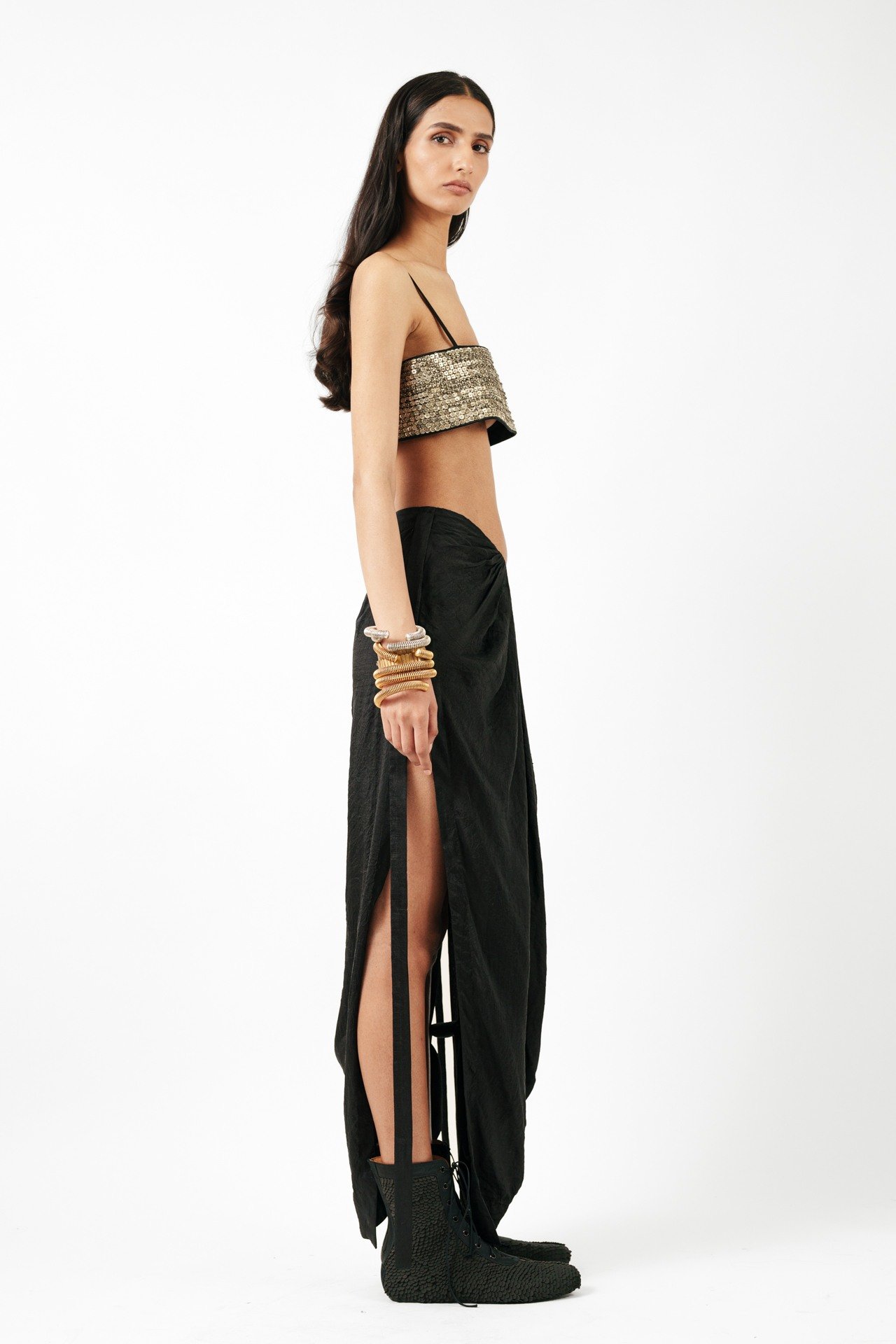 Knotted Black Skirt with Cord Waist Highlight