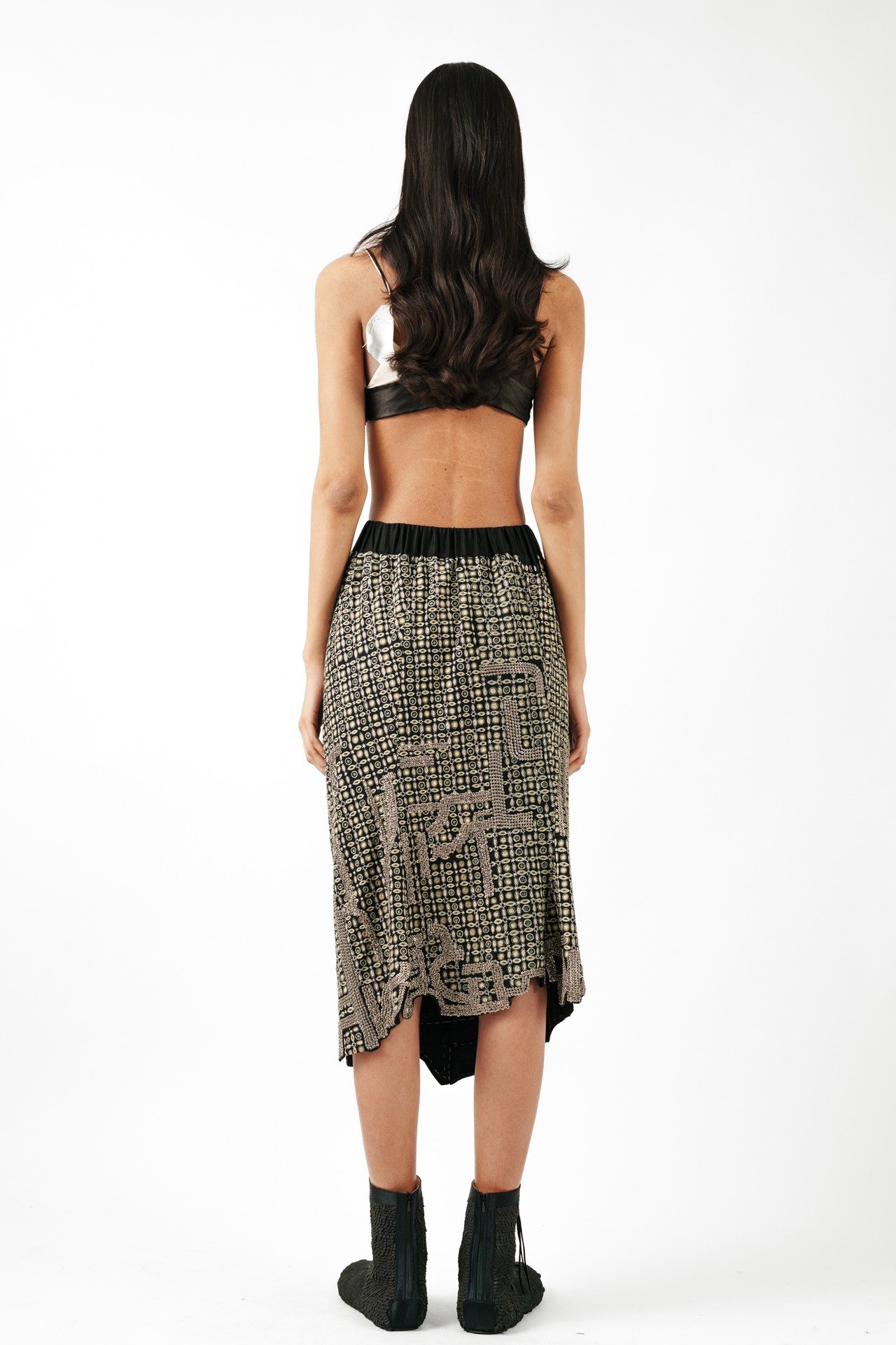 Tribal Embroidered Bratop with Asymmetric Slit Skirt Set