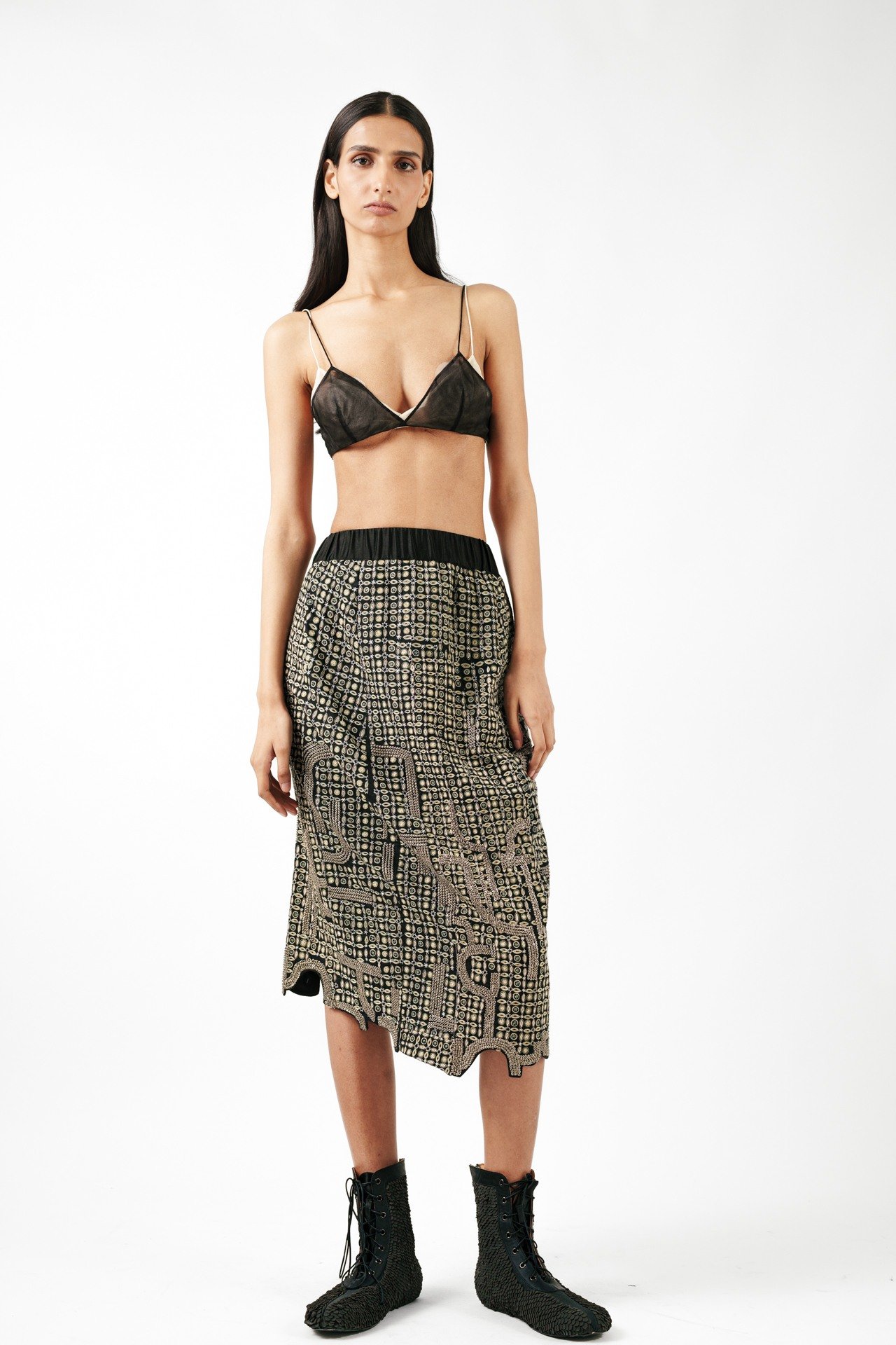 Tribal Embroidered Bratop with Asymmetric Slit Skirt Set