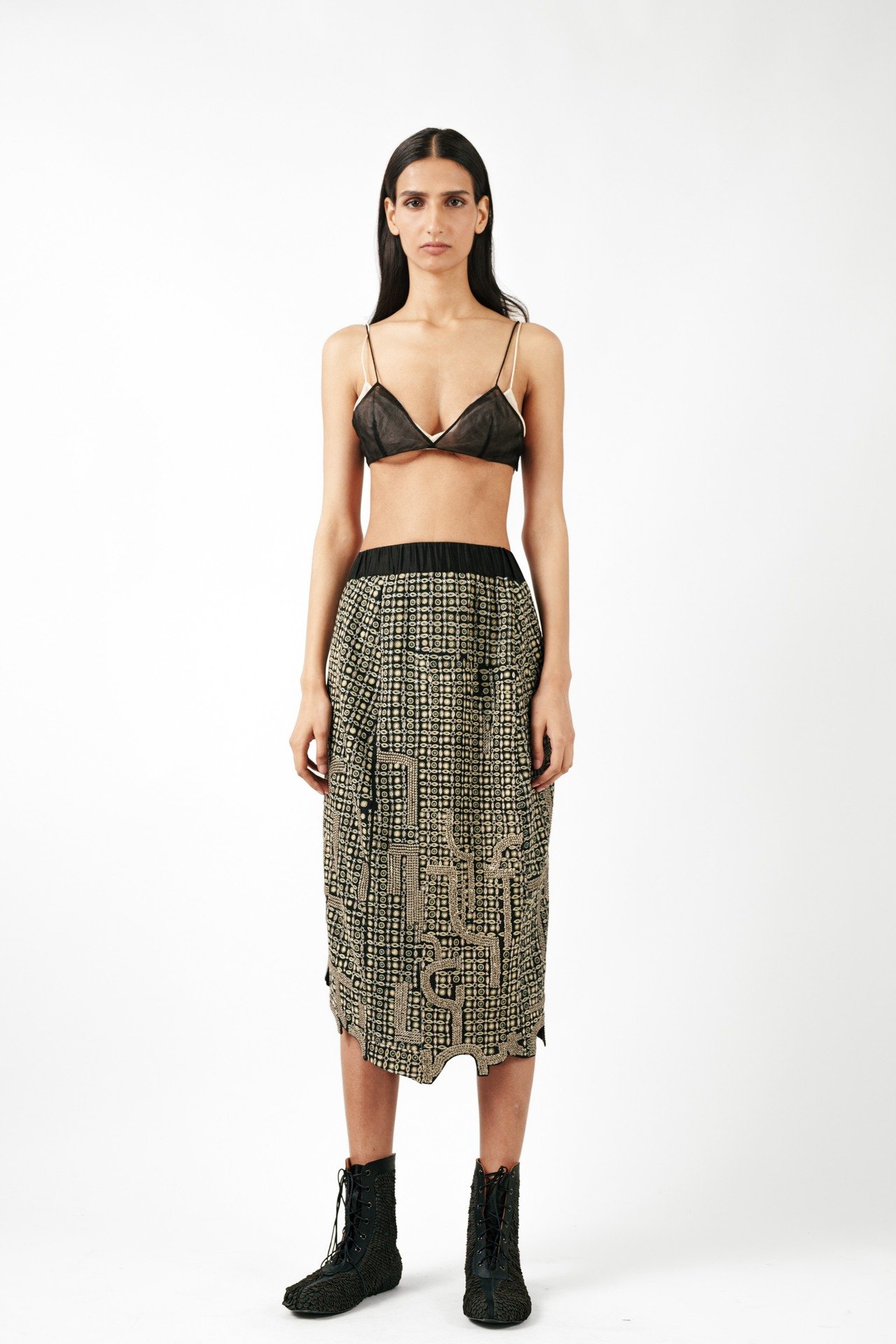 Tribal Embroidered Bratop with Asymmetric Slit Skirt Set