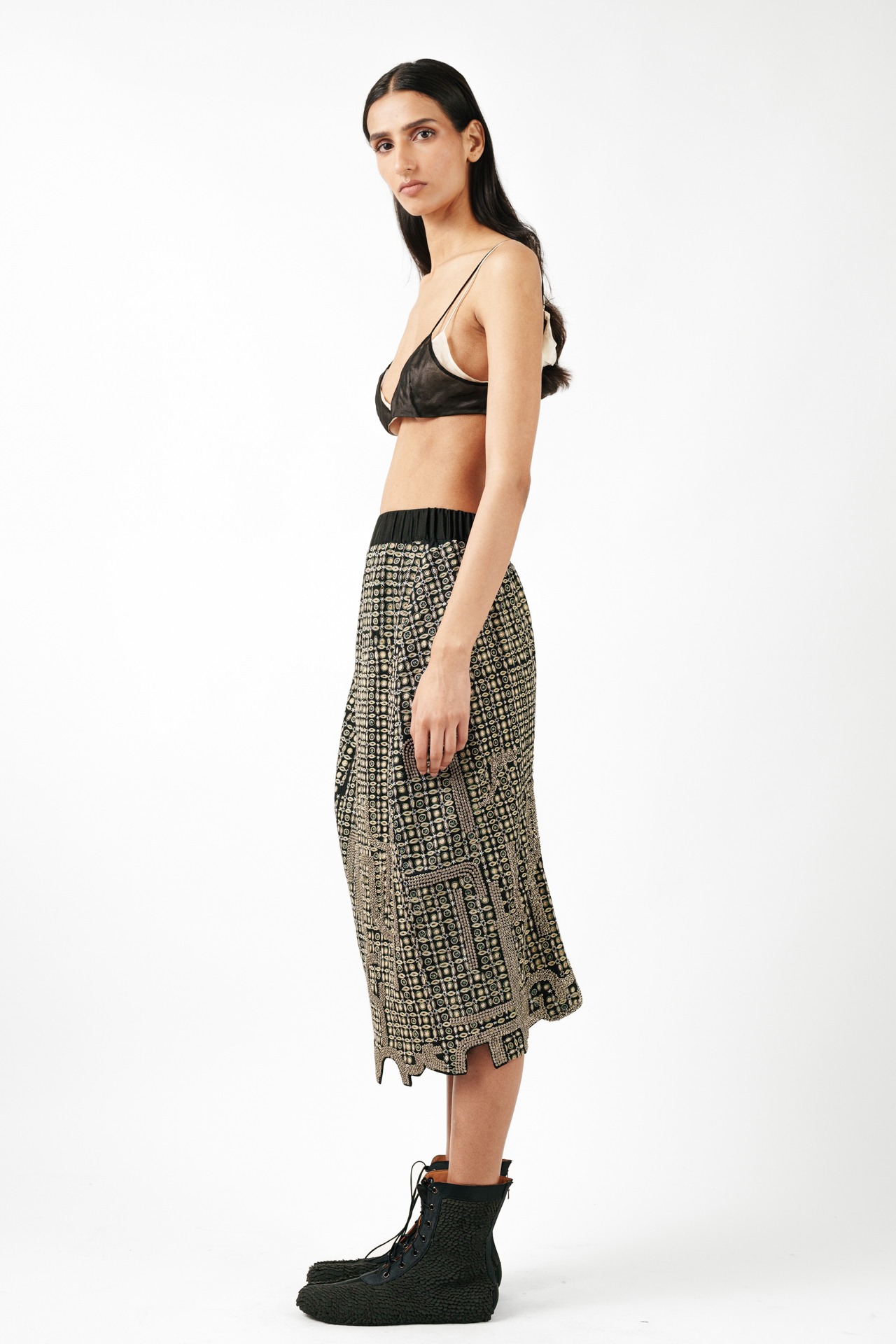 Tribal Embroidered Bratop with Asymmetric Slit Skirt Set