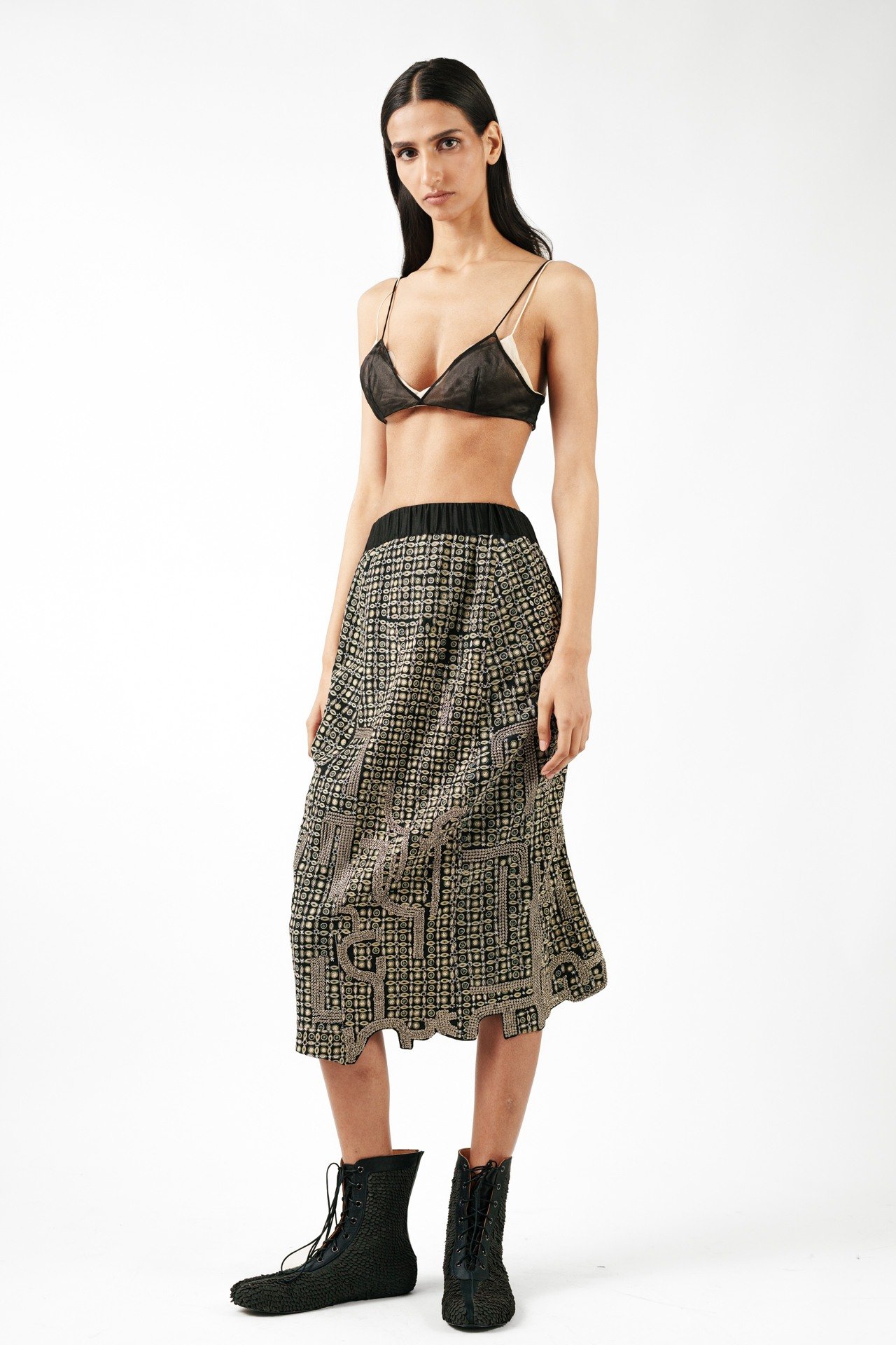 Tribal Embroidered Bratop with Asymmetric Slit Skirt Set