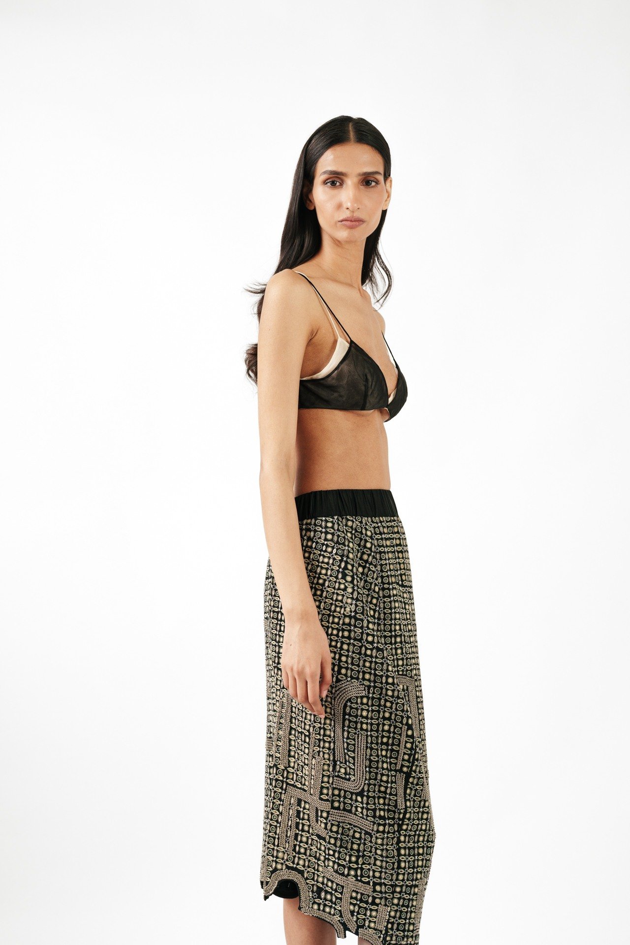 Tribal Embroidered Bratop with Asymmetric Slit Skirt Set