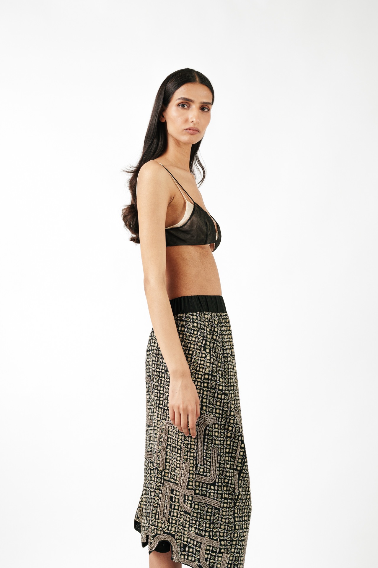 Tribal Embroidered Bratop with Asymmetric Slit Skirt Set