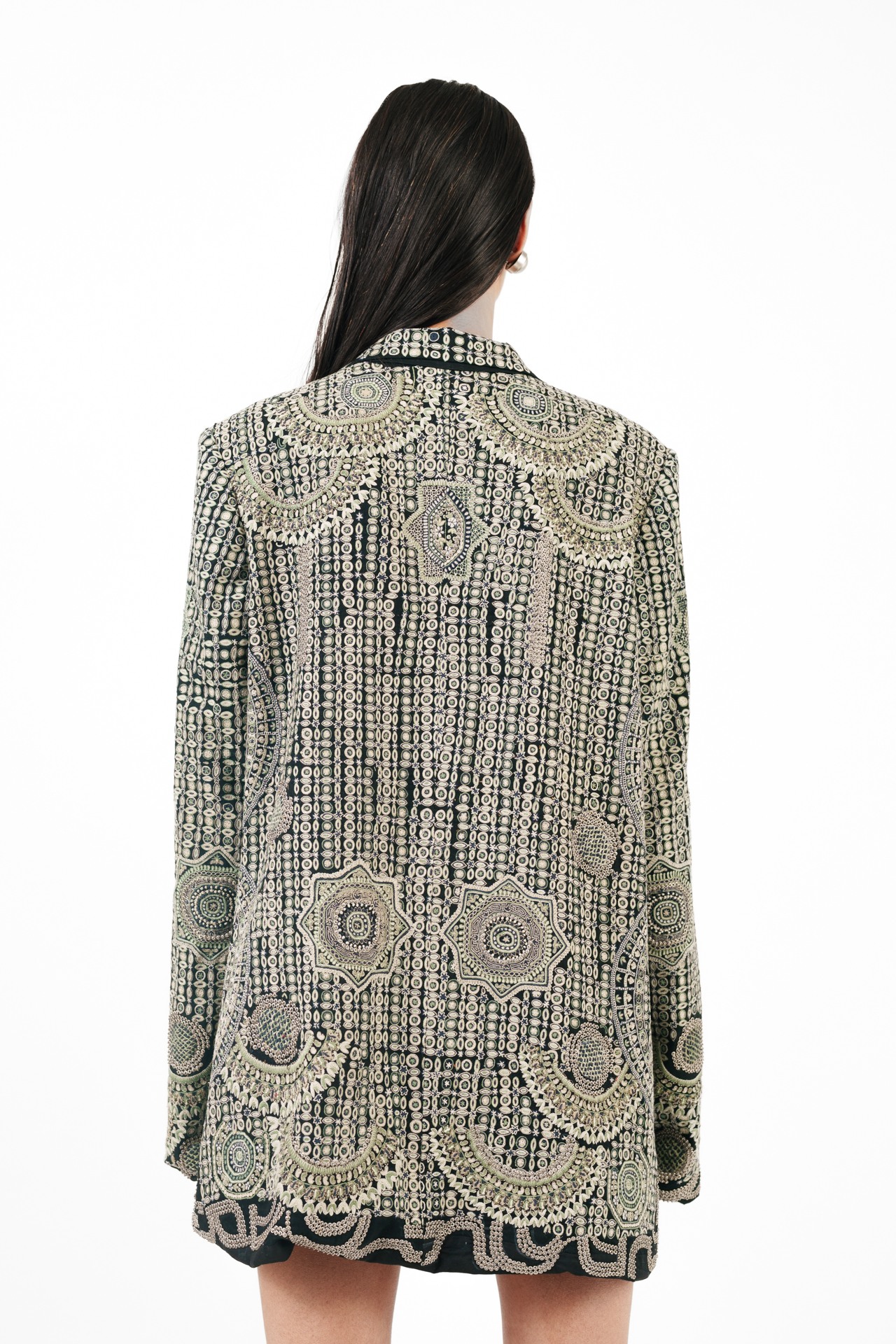 Tribal Embroidered Blazer with Silver Ring Detail