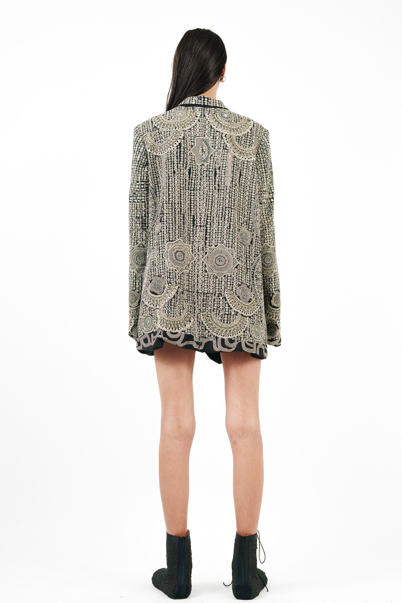 Tribal Embroidered Blazer with Silver Ring Detail