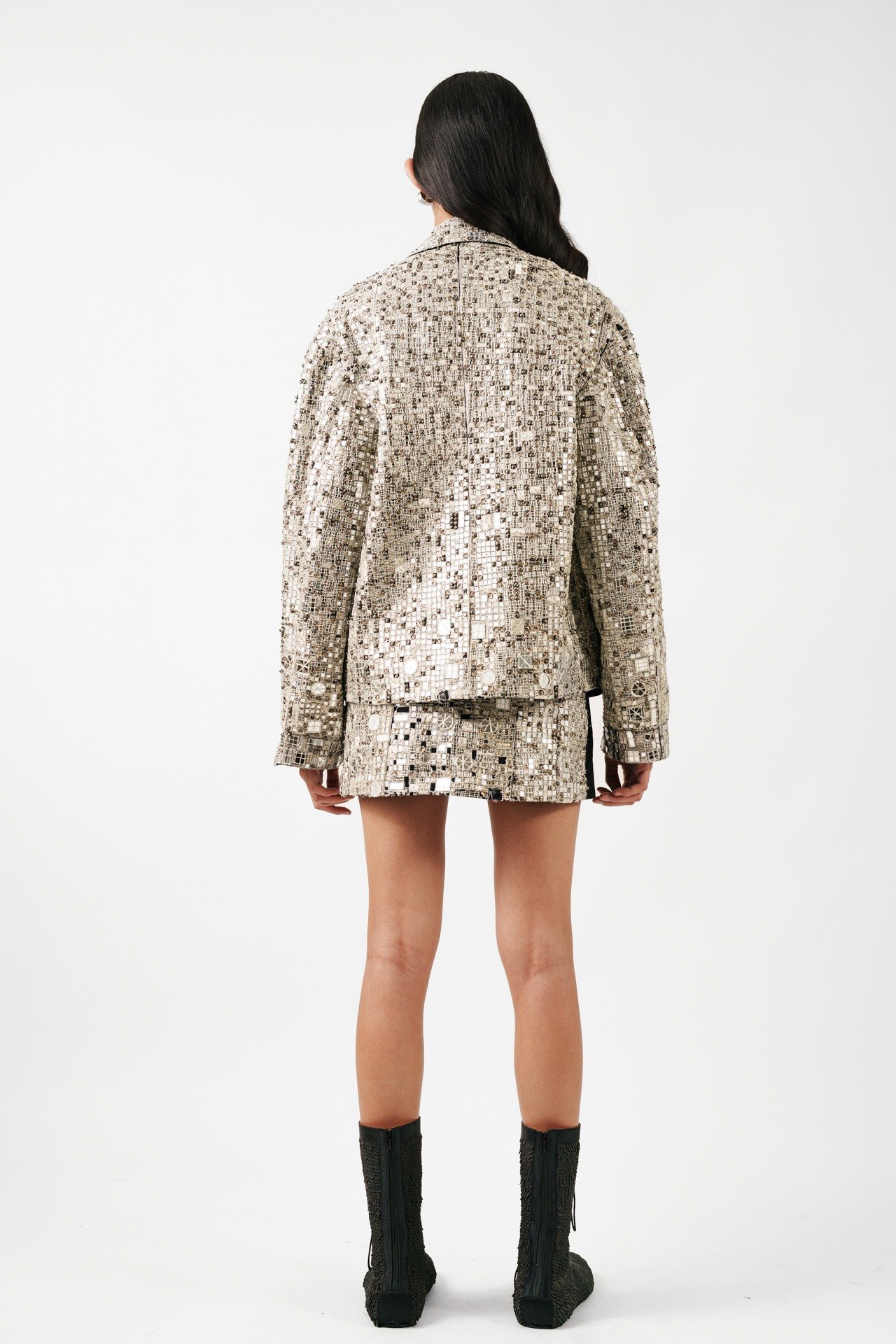 Deconstructed Mirror Work Short Skirt