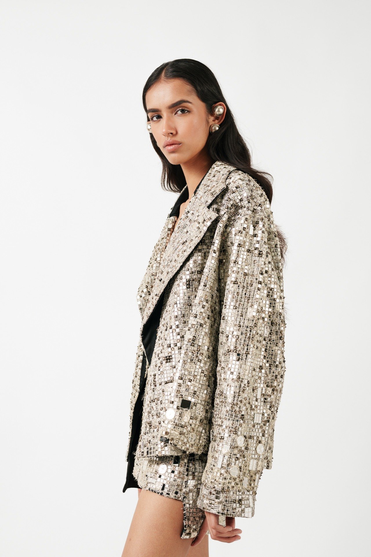 Deconstructed Mirror Work Short Skirt