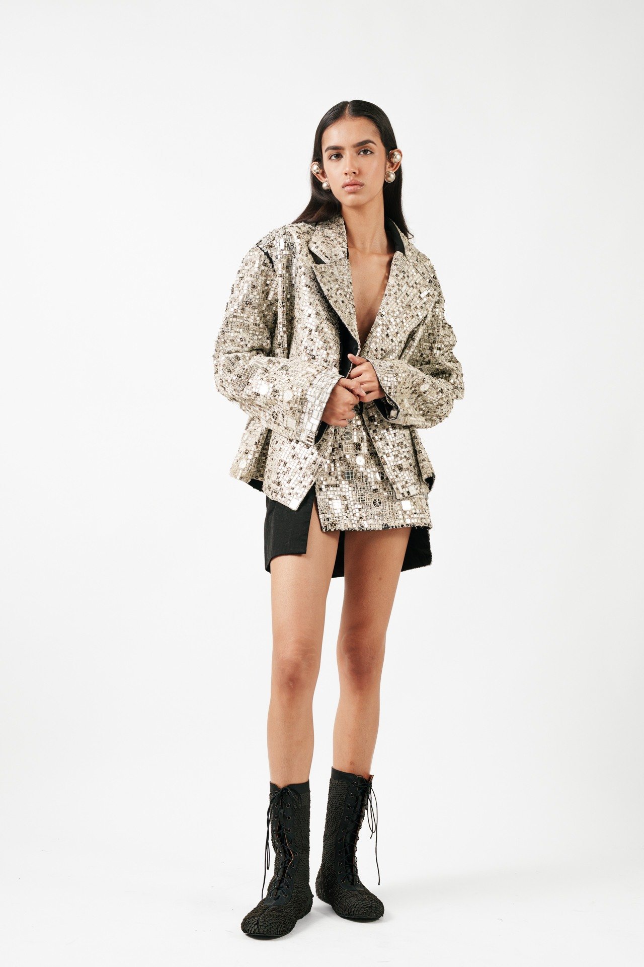 Deconstructed Mirror Work Short Skirt