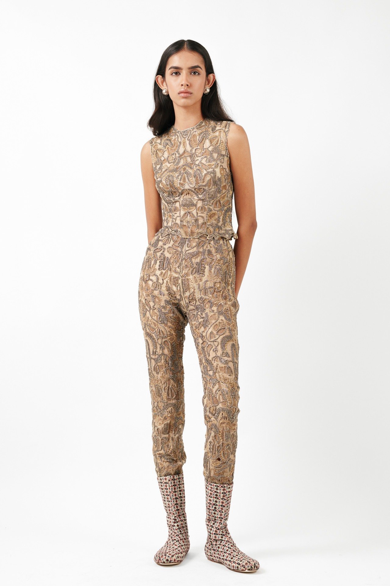 Fully Embroidered Cutwork Co-ord Set (Sleeveless Top + Fitted Pants)