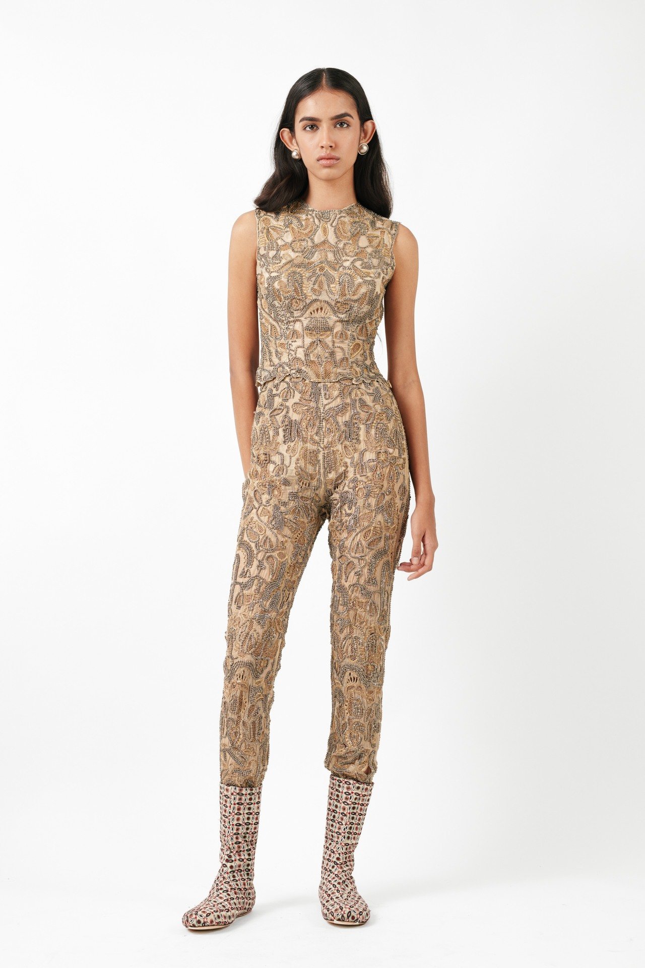 Fully Embroidered Cutwork Co-ord Set (Sleeveless Top + Fitted Pants)