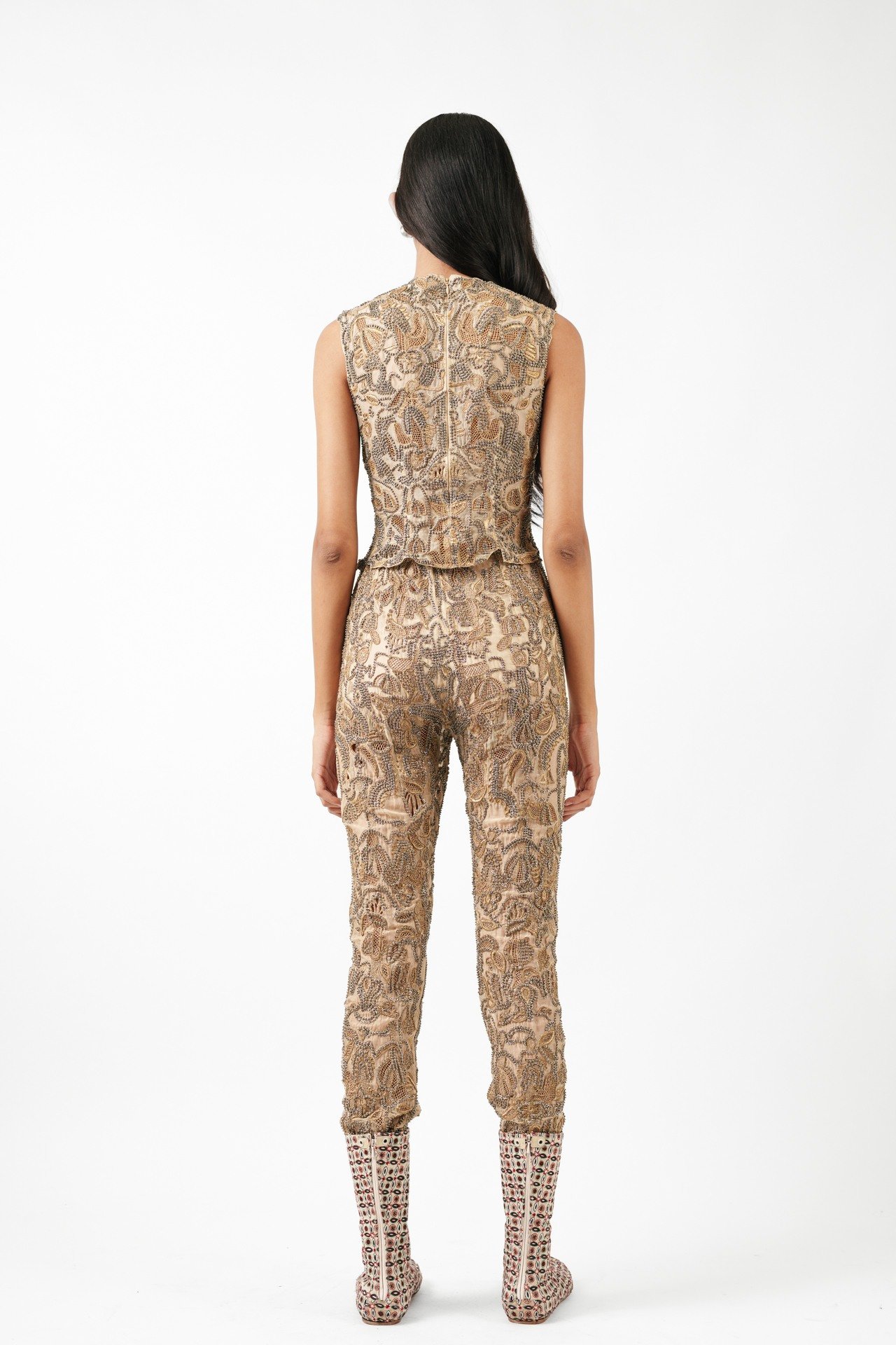 Fully Embroidered Cutwork Co-ord Set (Sleeveless Top + Fitted Pants)