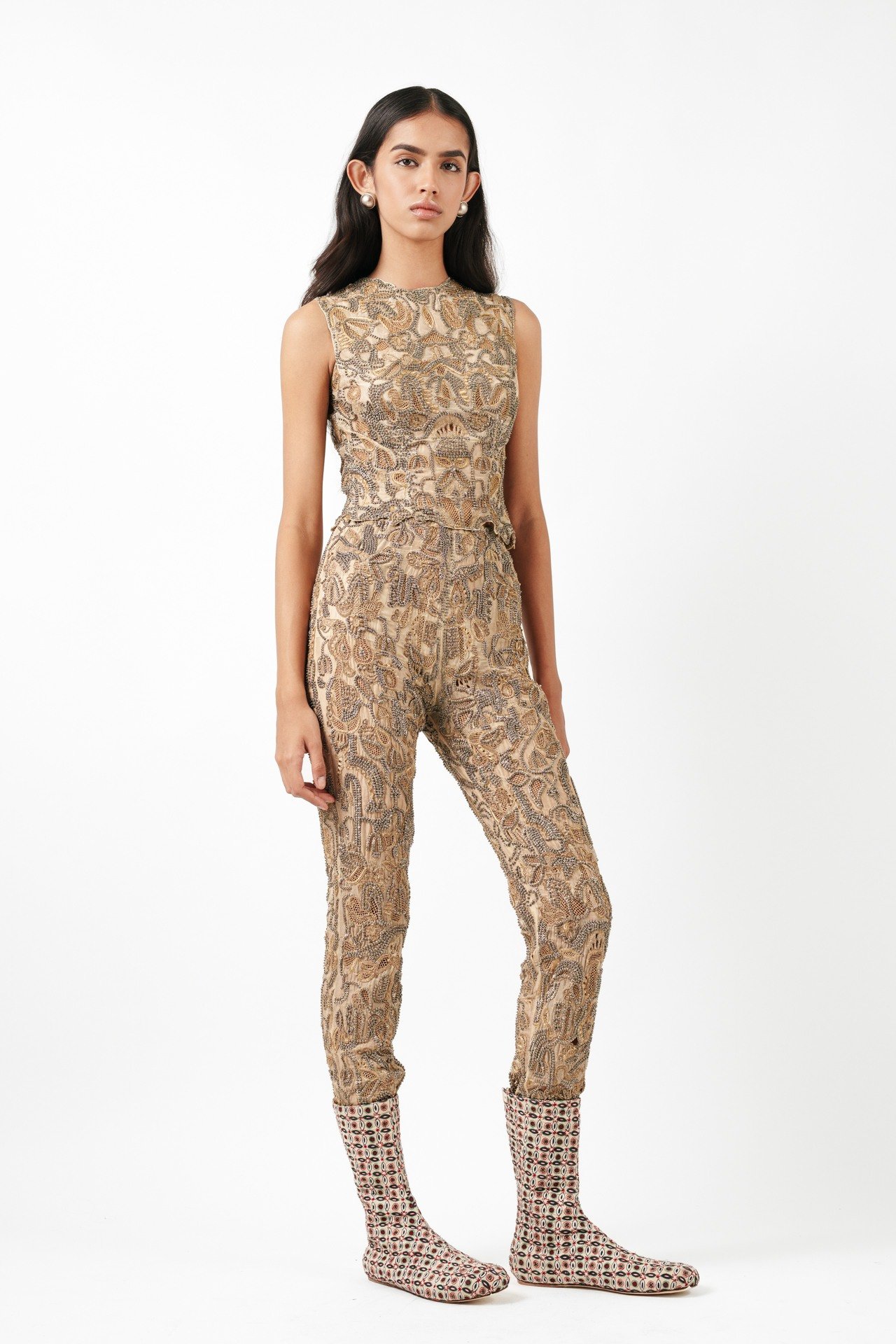 Fully Embroidered Cutwork Co-ord Set (Sleeveless Top + Fitted Pants)