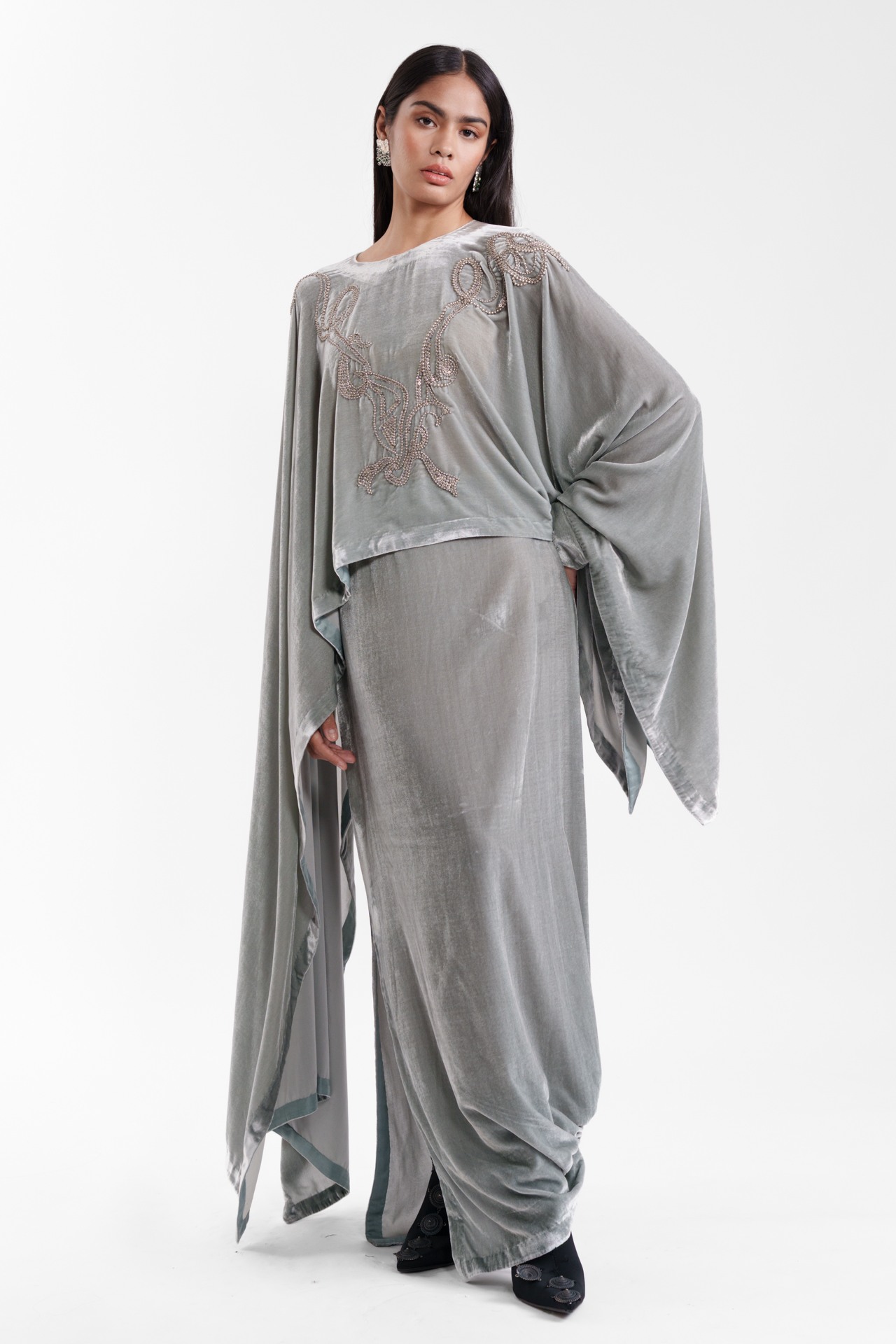 Dupatta Cape with Structured Lungi Skirt