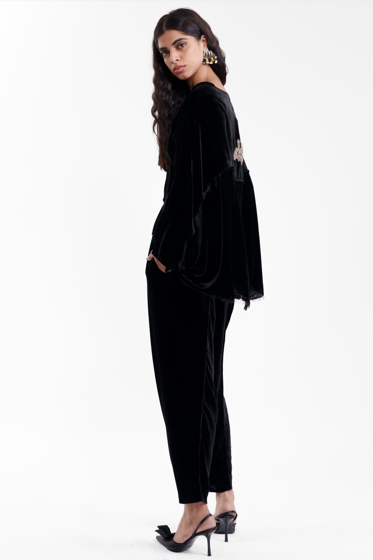 Draped Jacket with Tailored Trousers