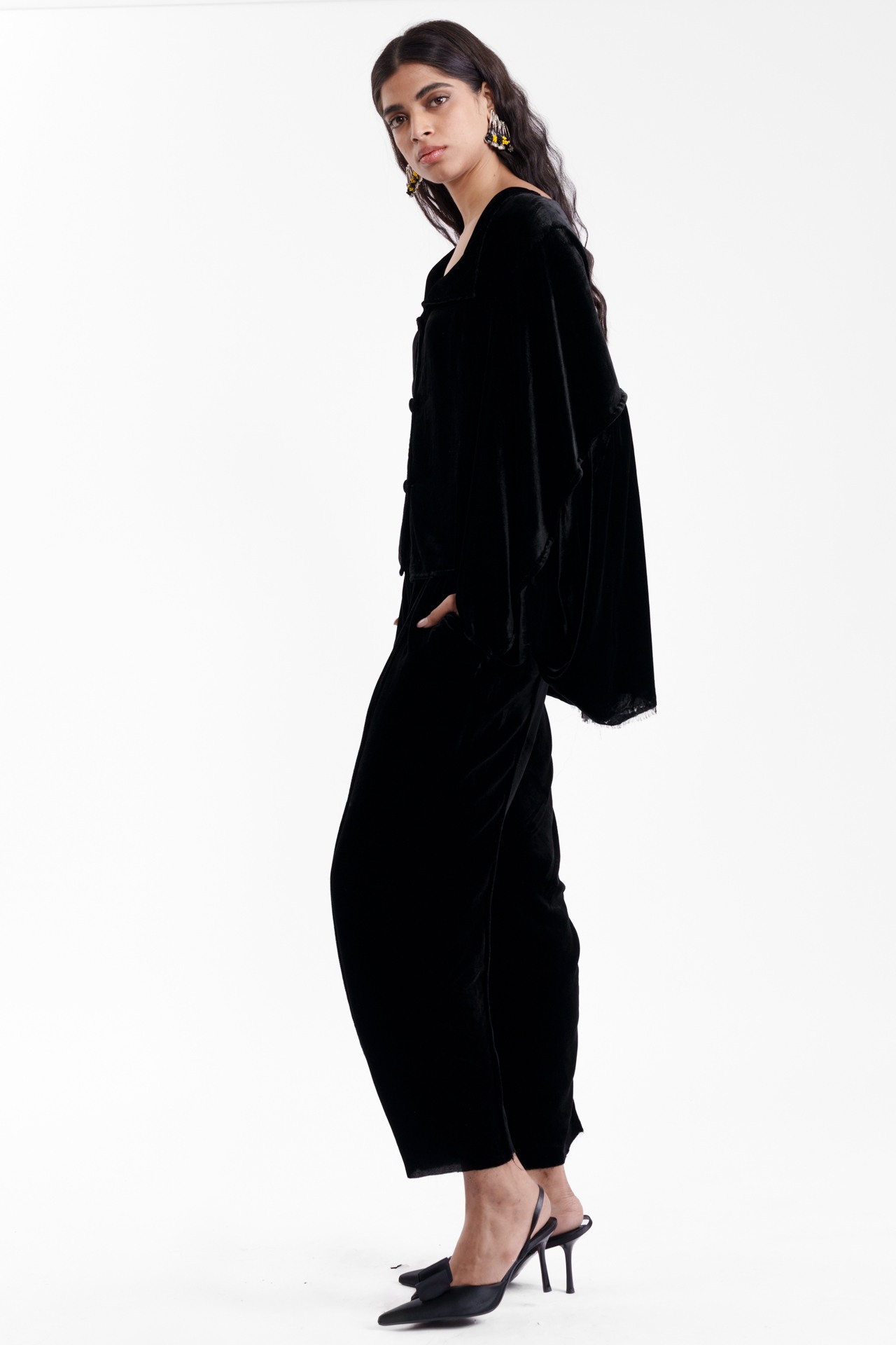 Draped Jacket with Tailored Trousers