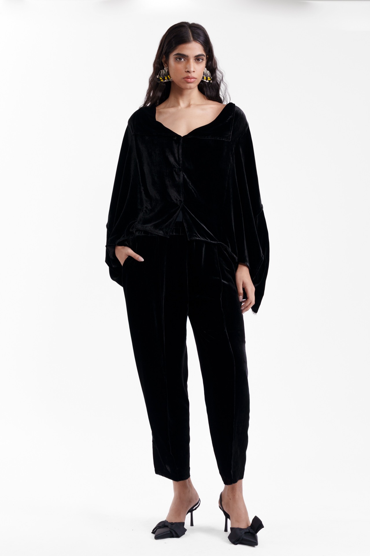 Draped Jacket with Tailored Trousers