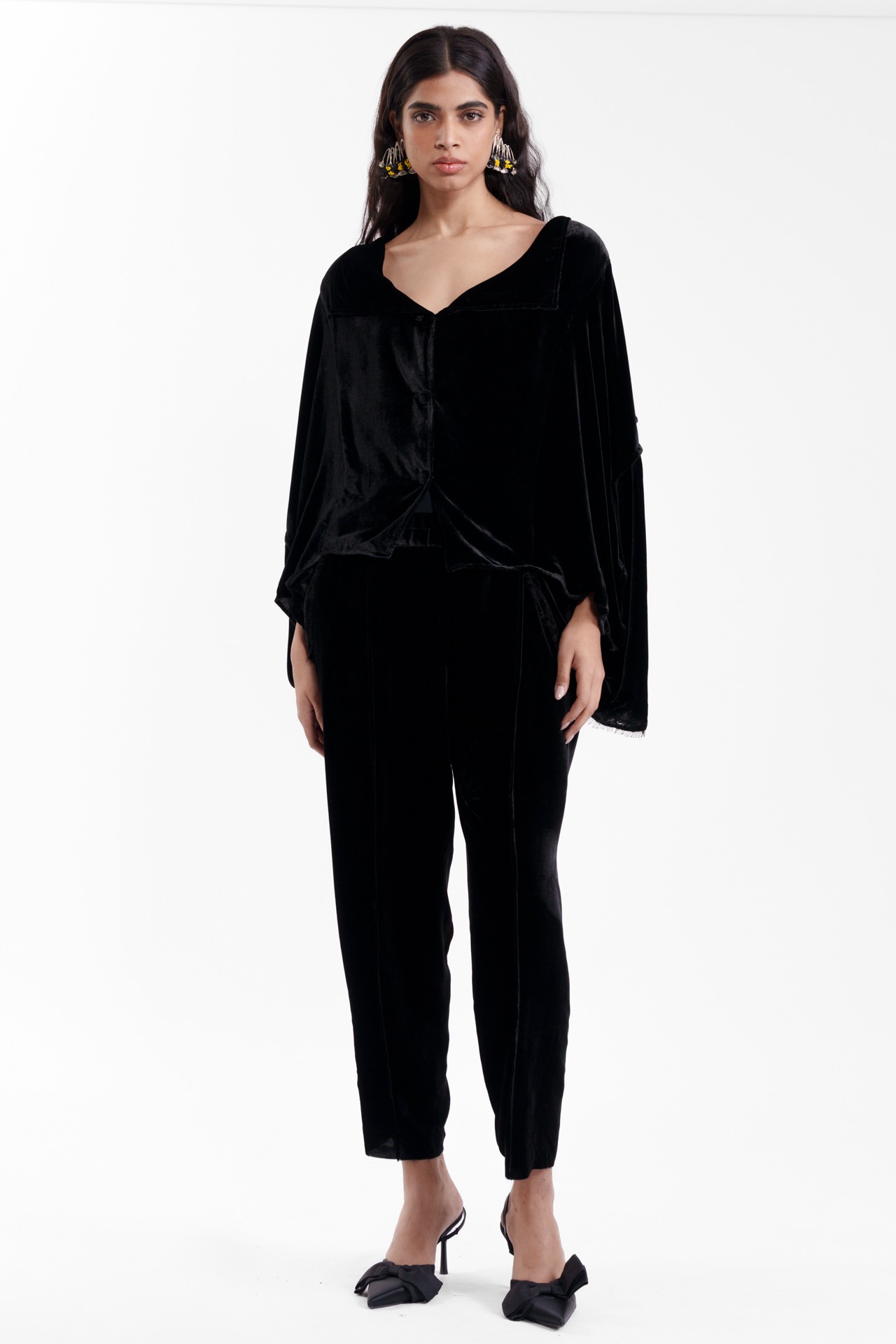 Draped Jacket with Tailored Trousers