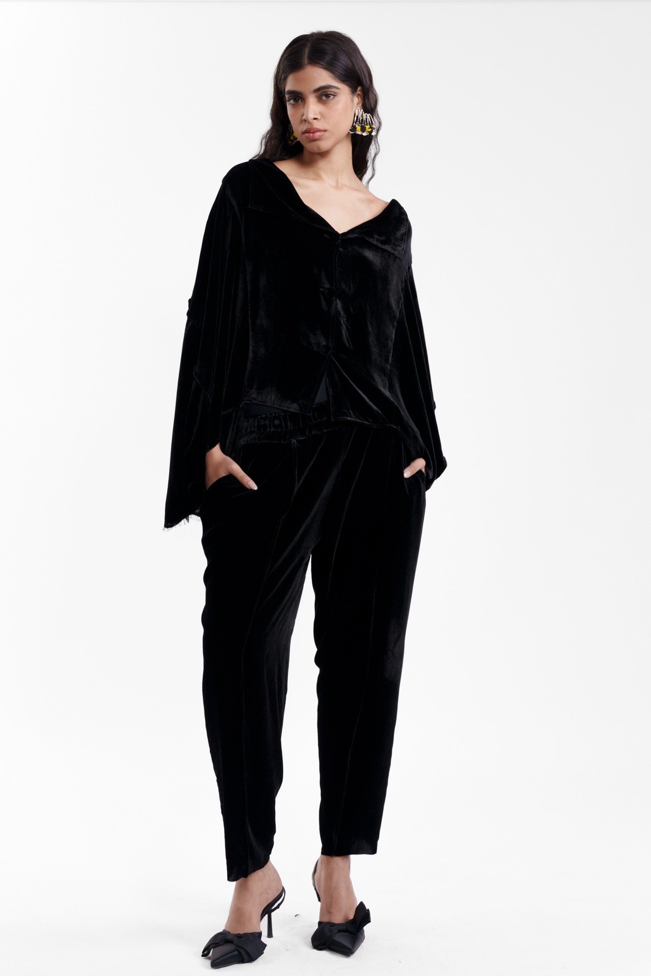 Draped Jacket with Tailored Trousers