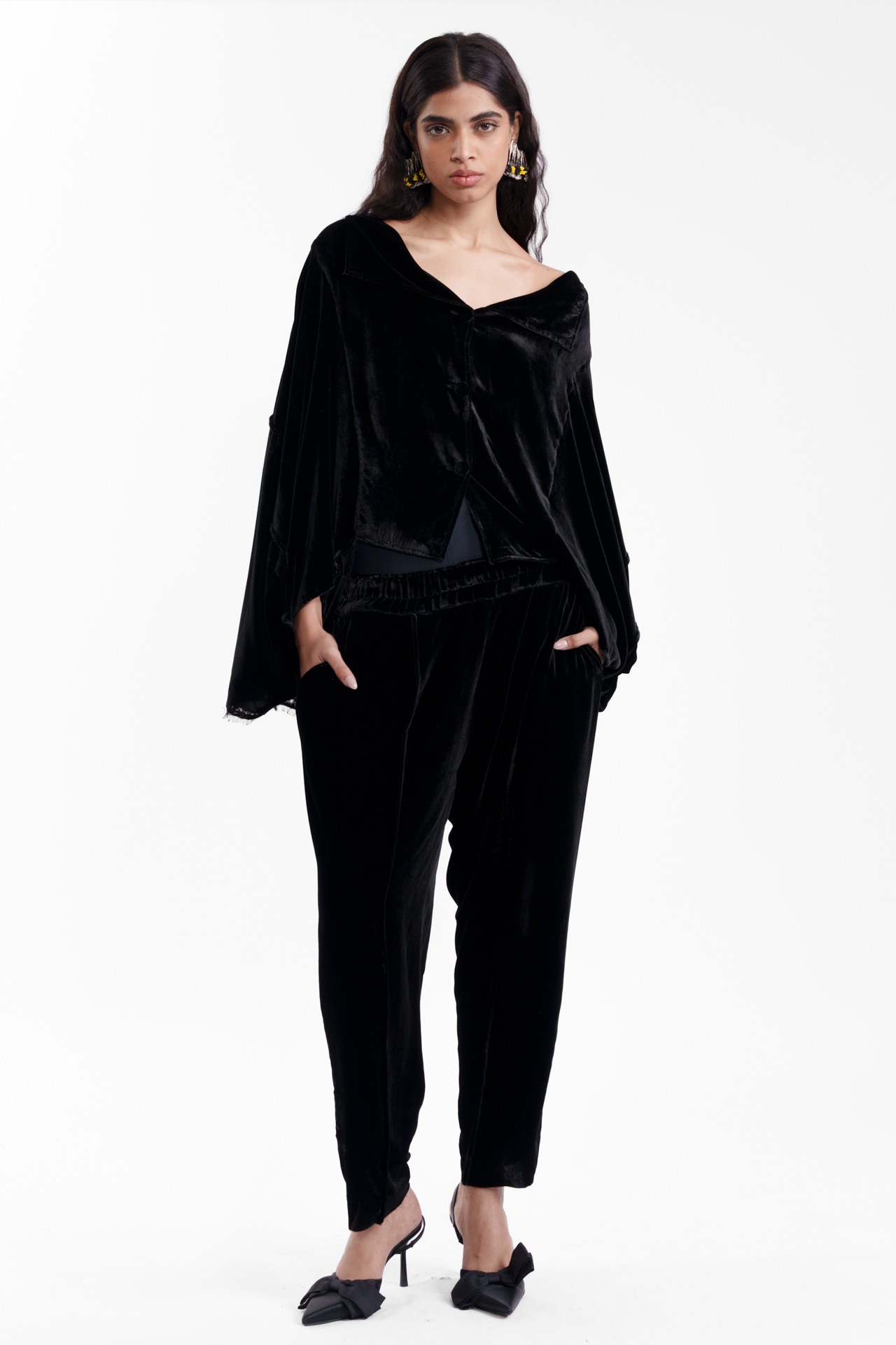 Draped Jacket with Tailored Trousers