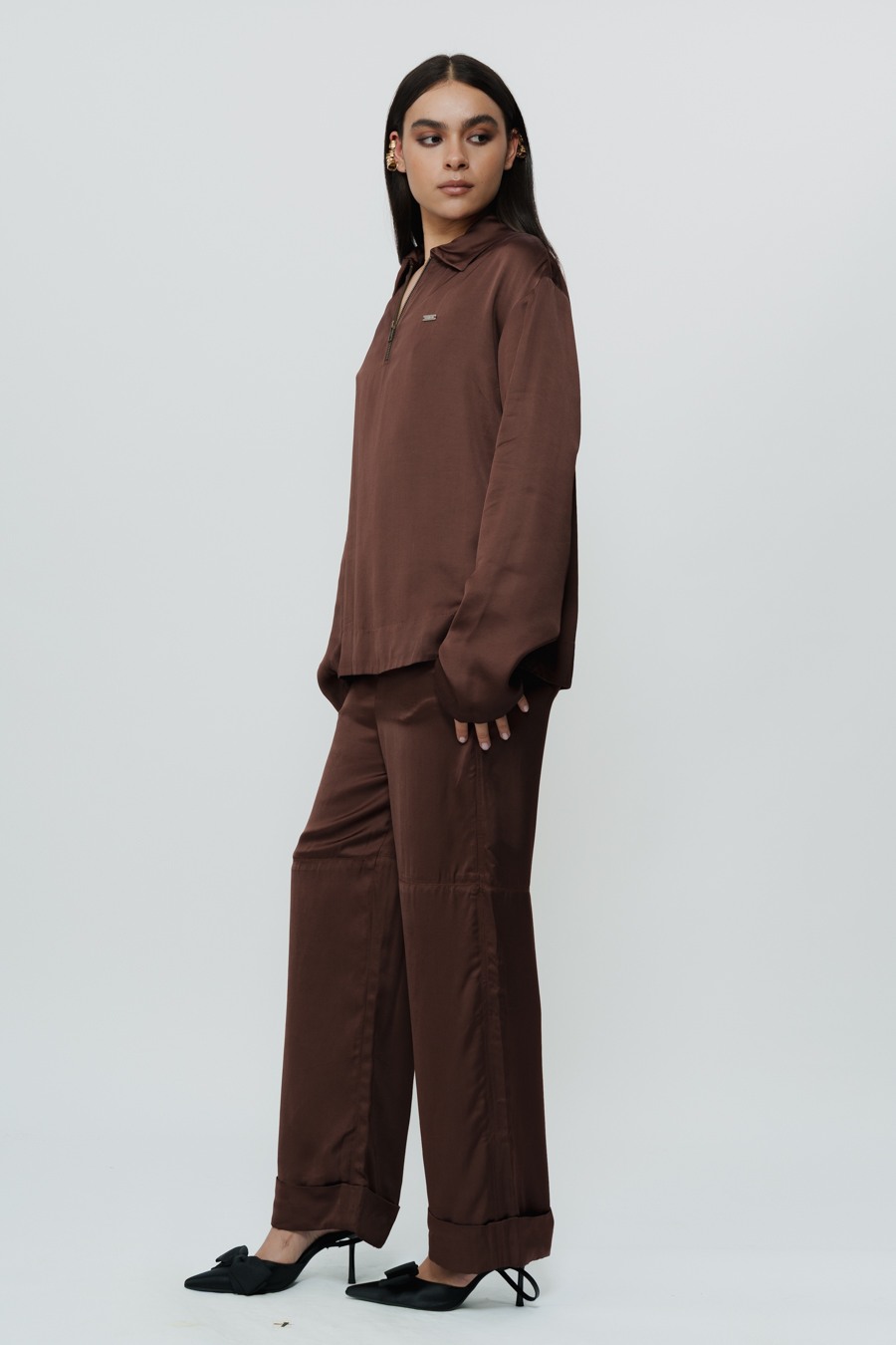 Dark Brown Silk Shirt & Trouser with AKOK Highlight