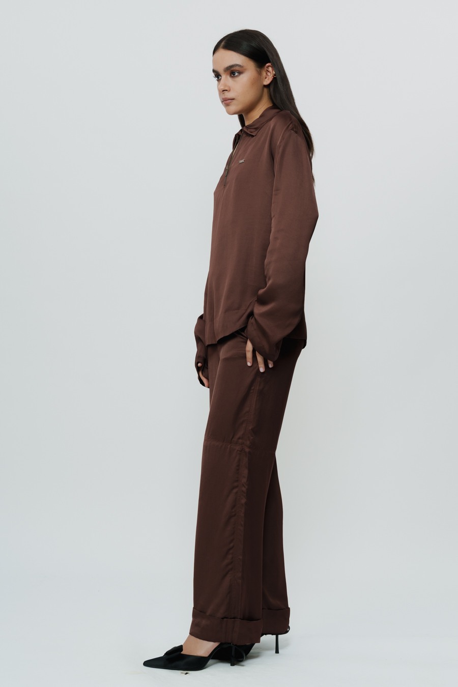 Dark Brown Silk Shirt & Trouser with AKOK Highlight