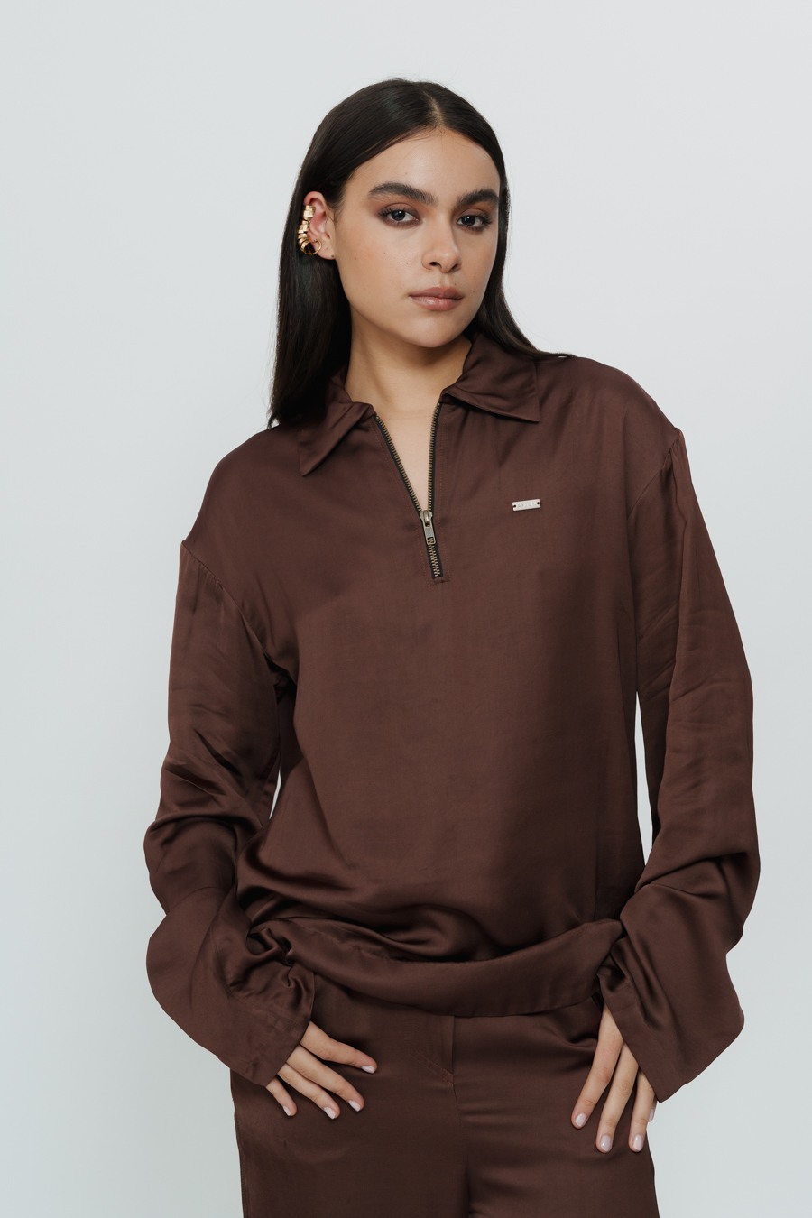 Dark Brown Silk Shirt & Trouser with AKOK Highlight