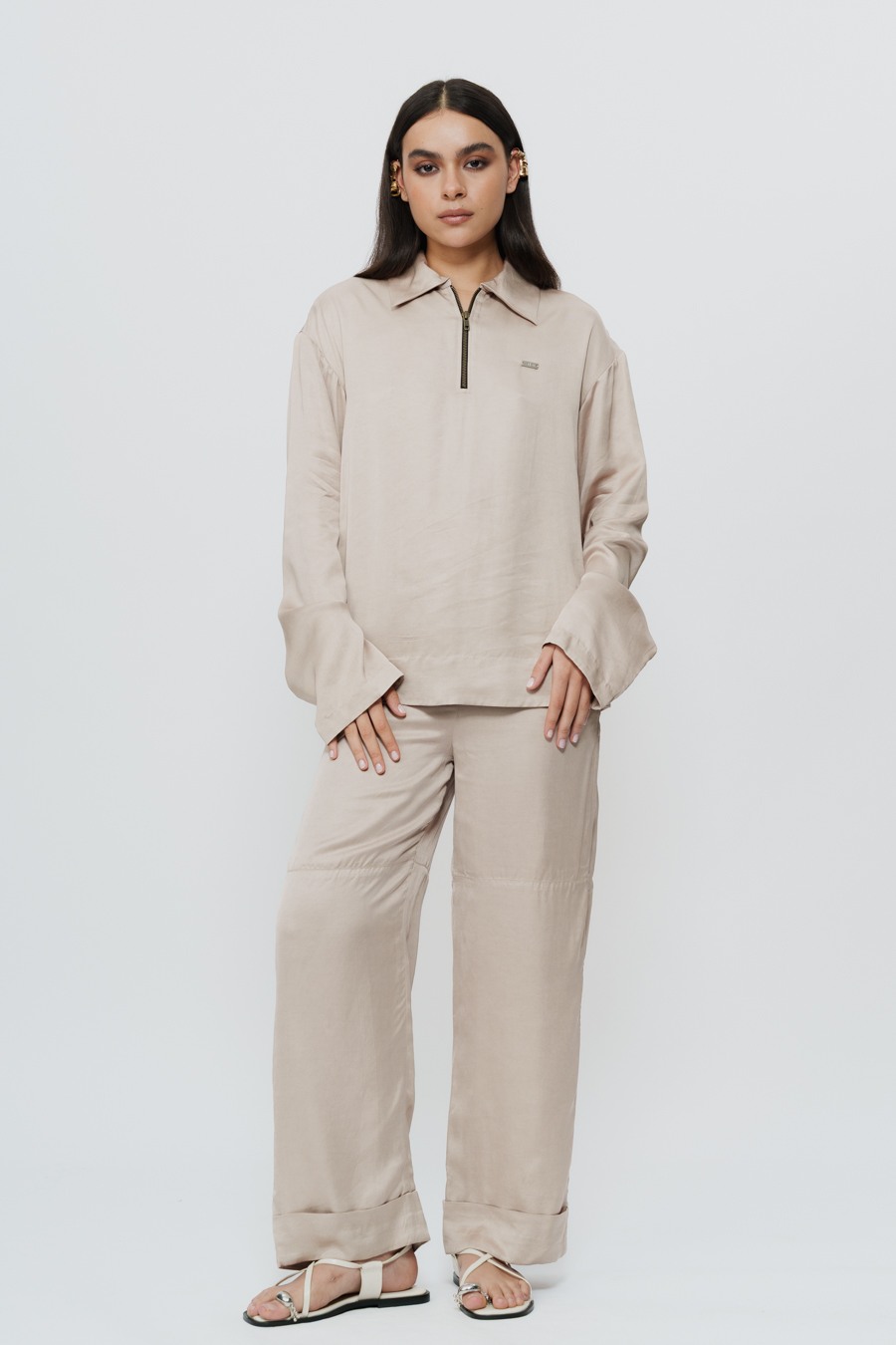 Khaki Silk Shirt & Trouser with AKOK Highlight