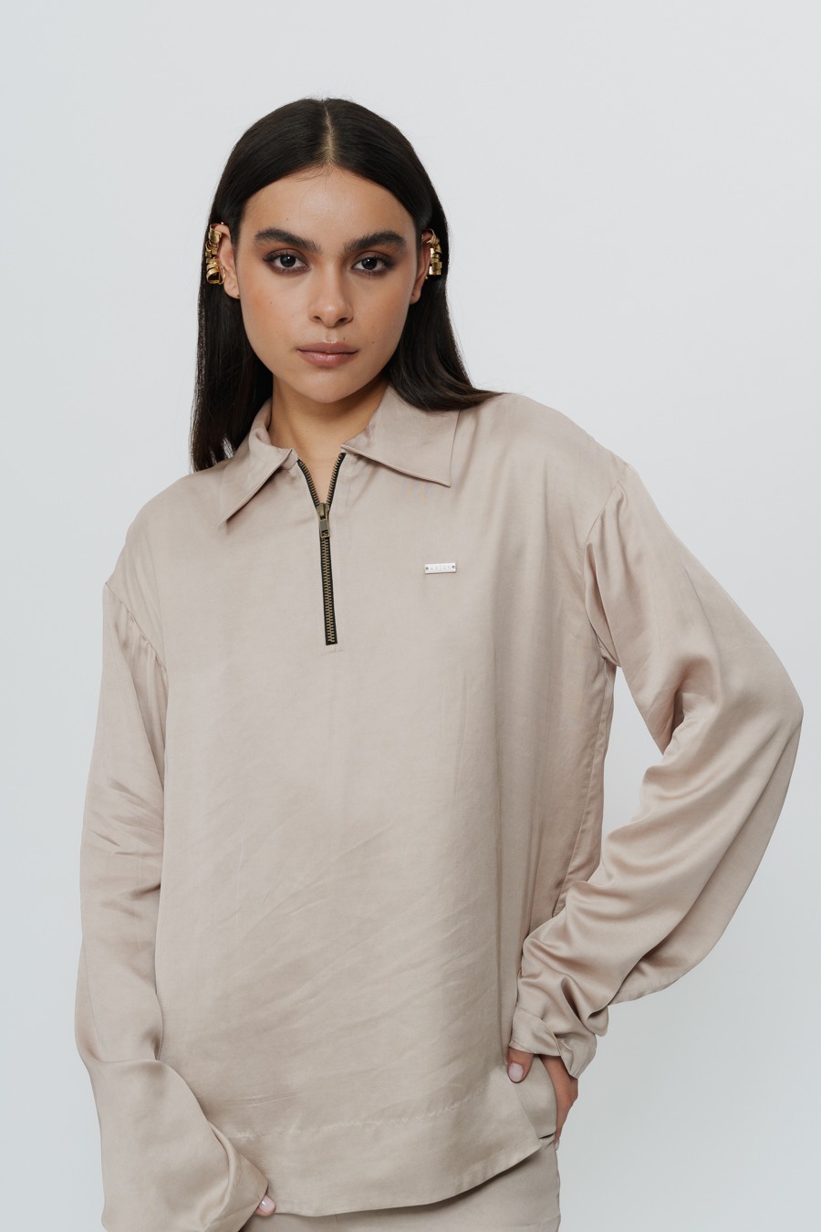 Khaki Silk Shirt & Trouser with AKOK Highlight