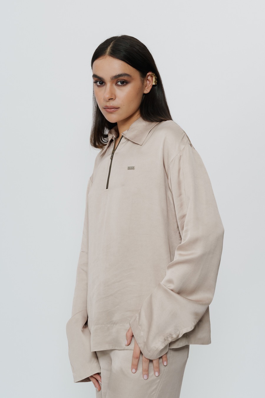 Khaki Silk Shirt & Trouser with AKOK Highlight