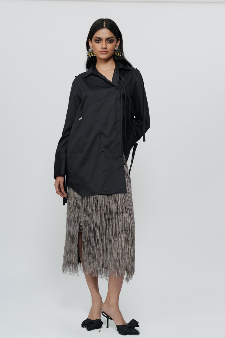 Short Shirt Dress with String Details