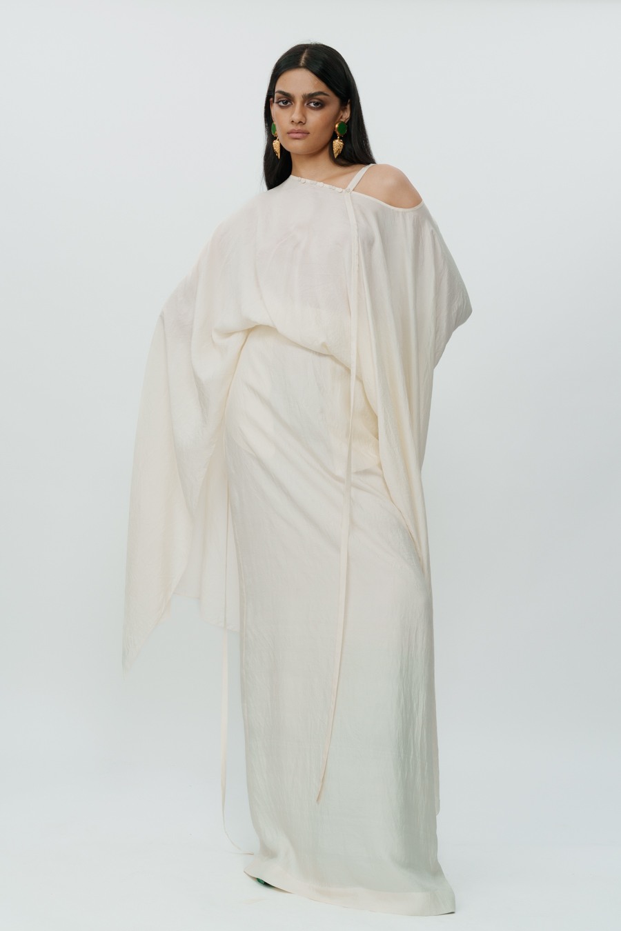Off White Flared Sleeve Top with Long Skirt