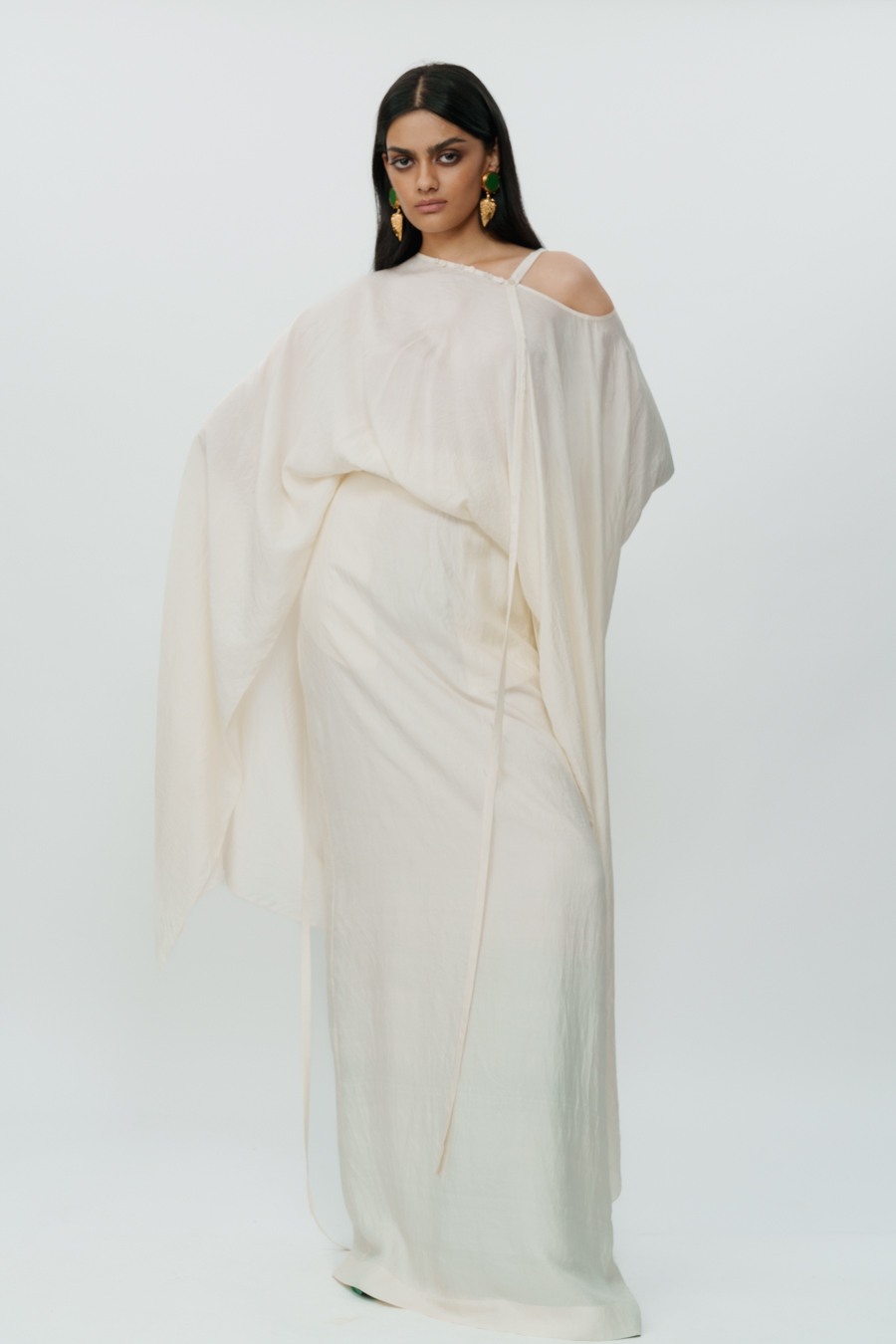 Off White Flared Sleeve Top with Long Skirt