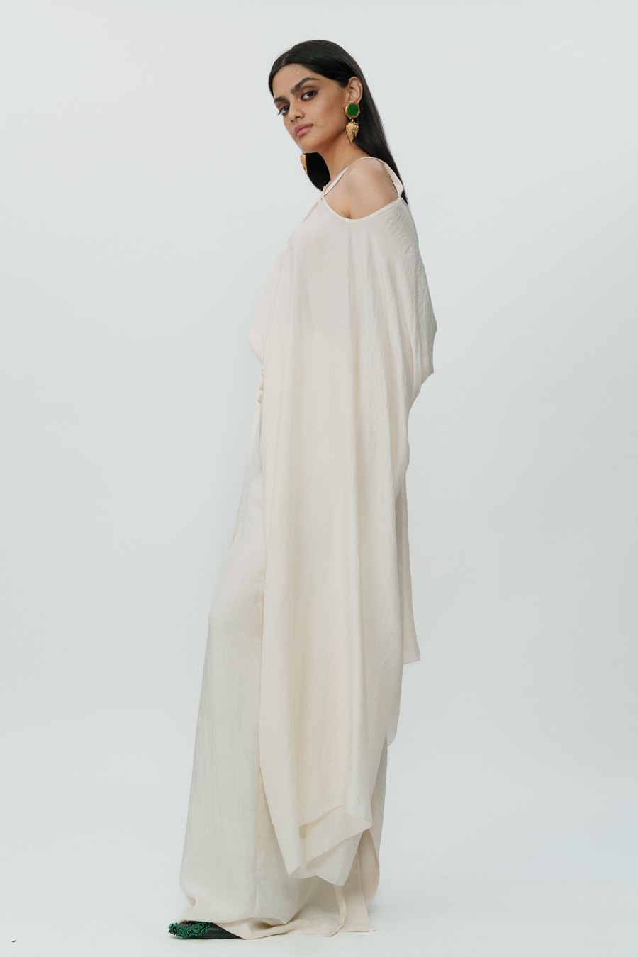 Off White Flared Sleeve Top with Long Skirt