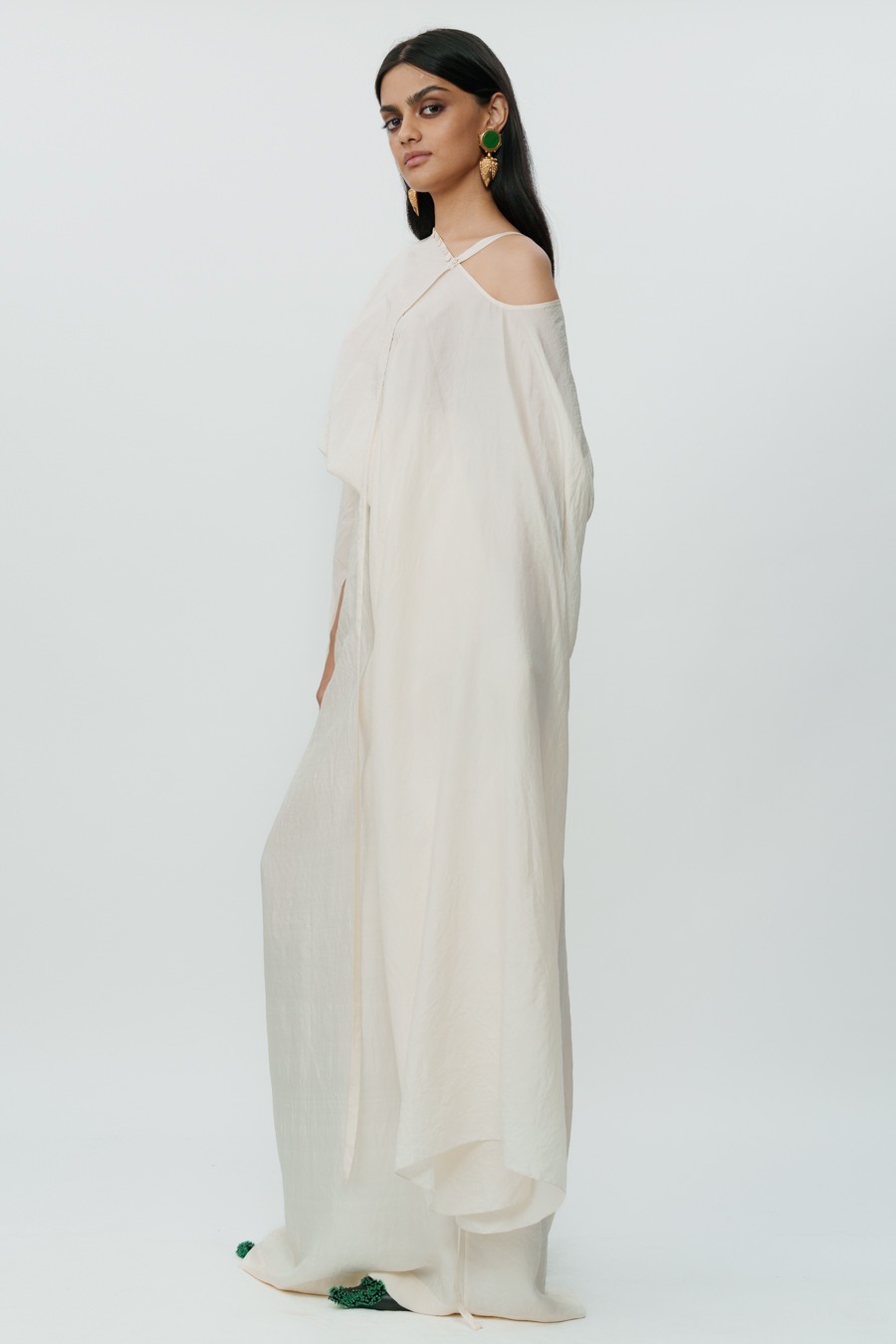 Off White Flared Sleeve Top with Long Skirt