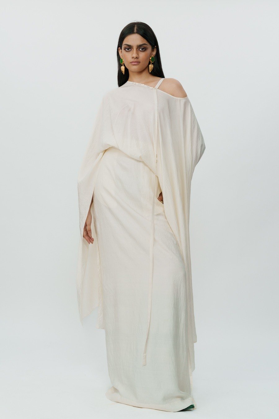 Off White Flared Sleeve Top with Long Skirt