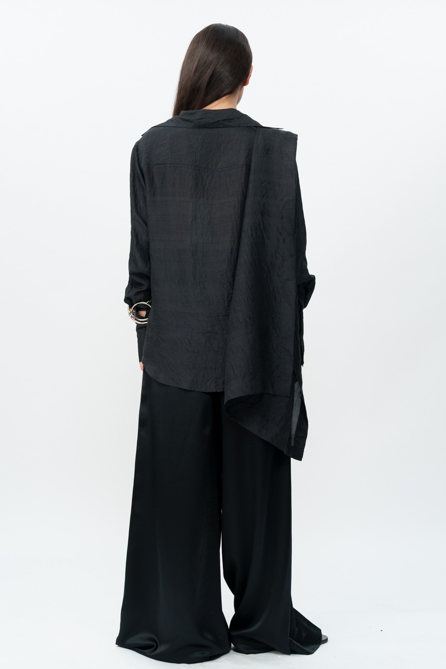 Black Draped Shirt with Flared Trouser
