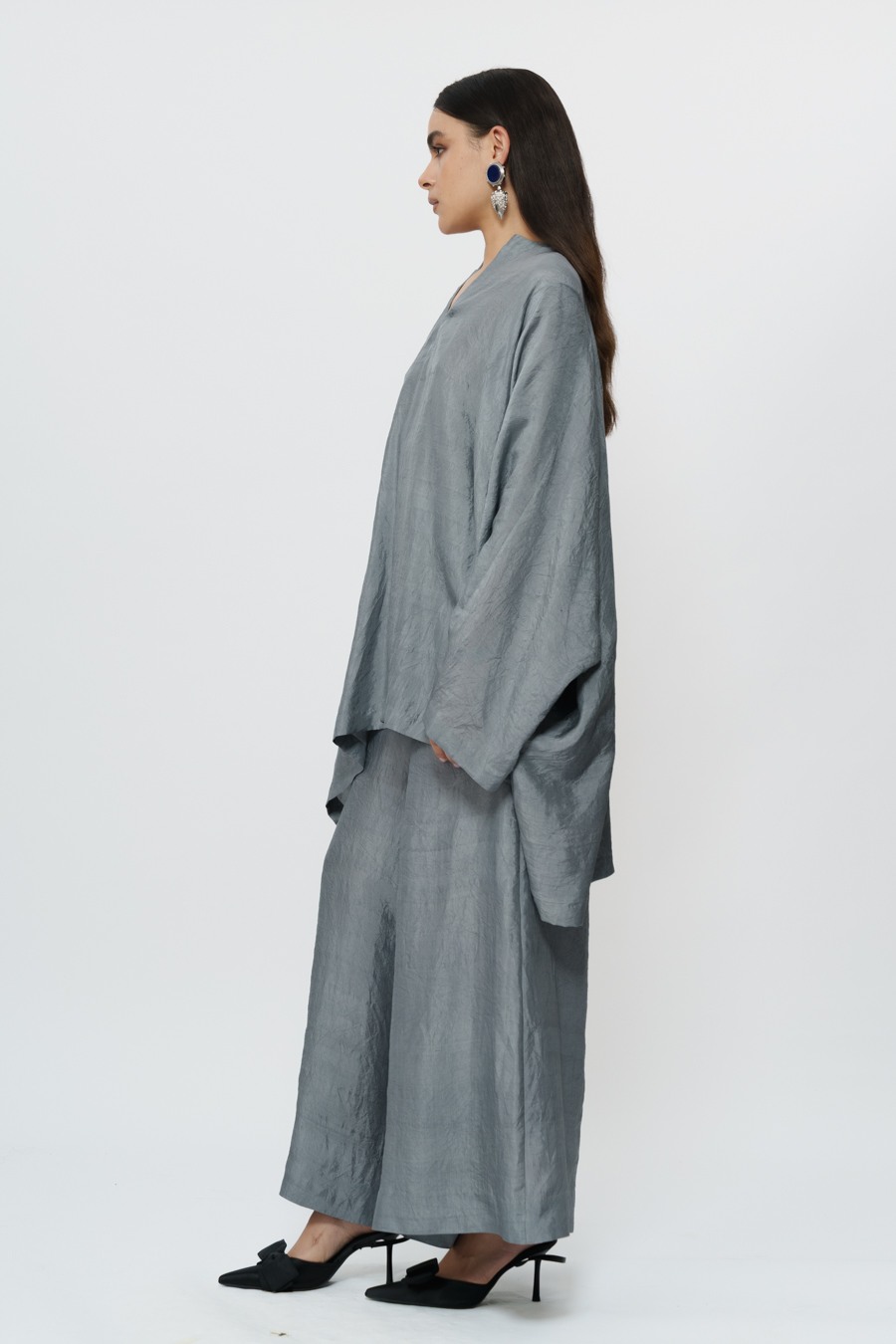 Grey Kaftan Kurta with Broad Pants