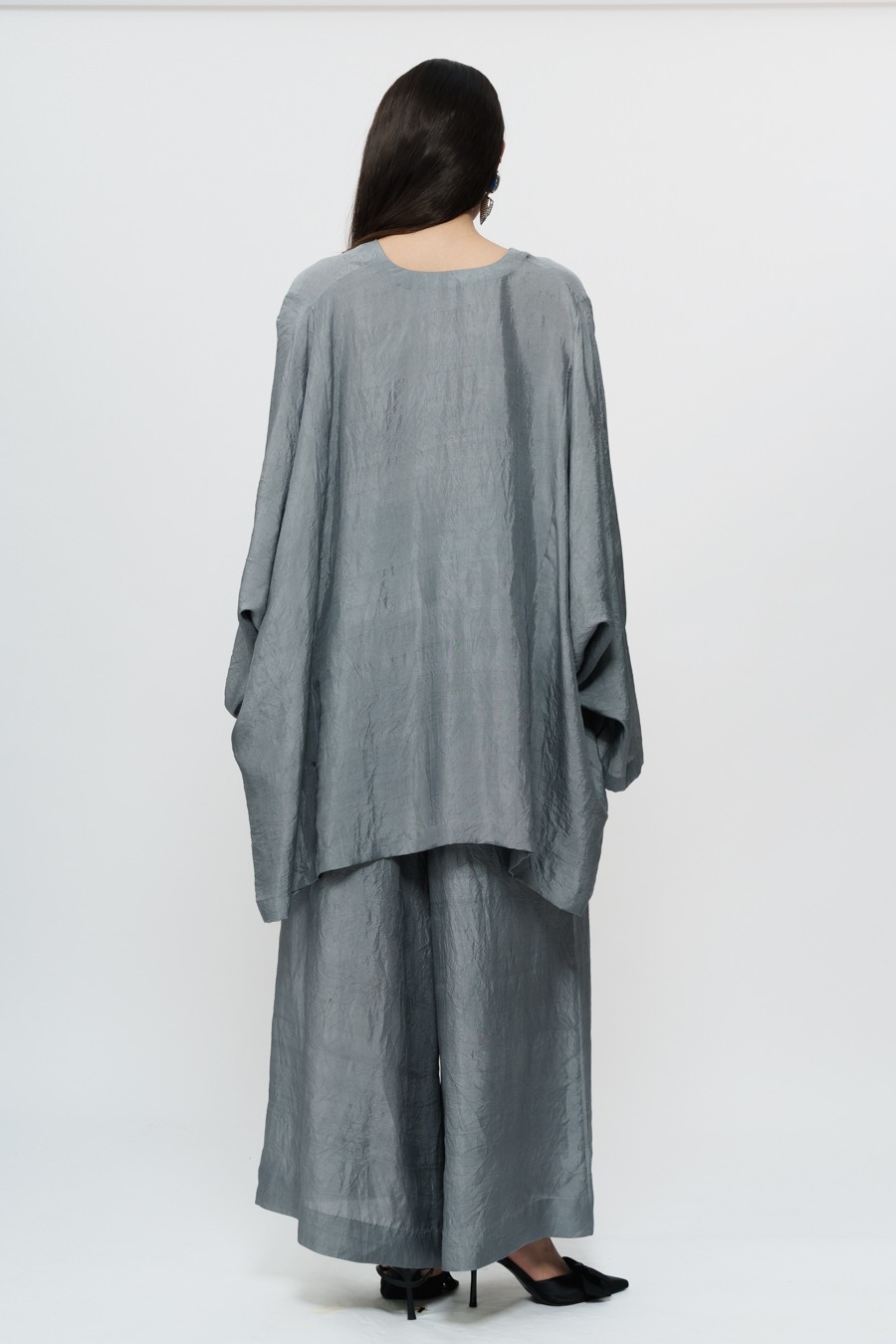 Grey Kaftan Kurta with Broad Pants
