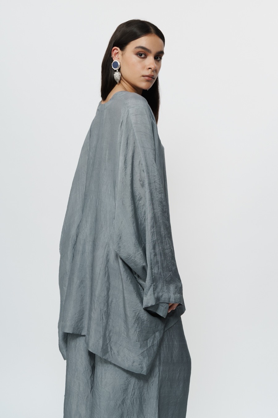 Grey Kaftan Kurta with Broad Pants