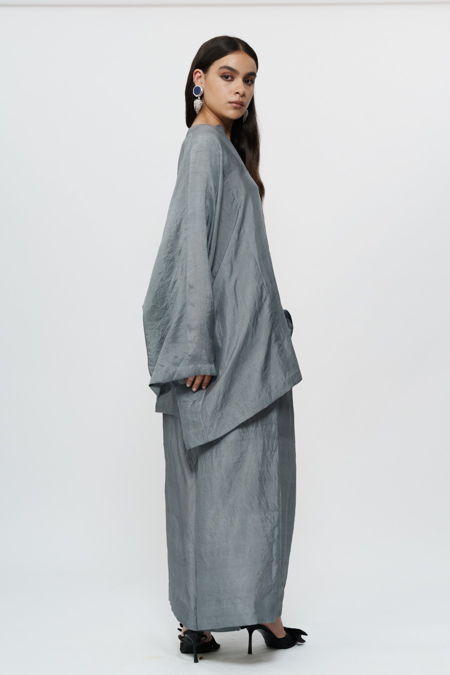 Grey Kaftan Kurta with Broad Pants