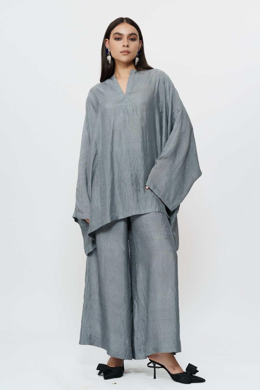 Grey Kaftan Kurta with Broad Pants