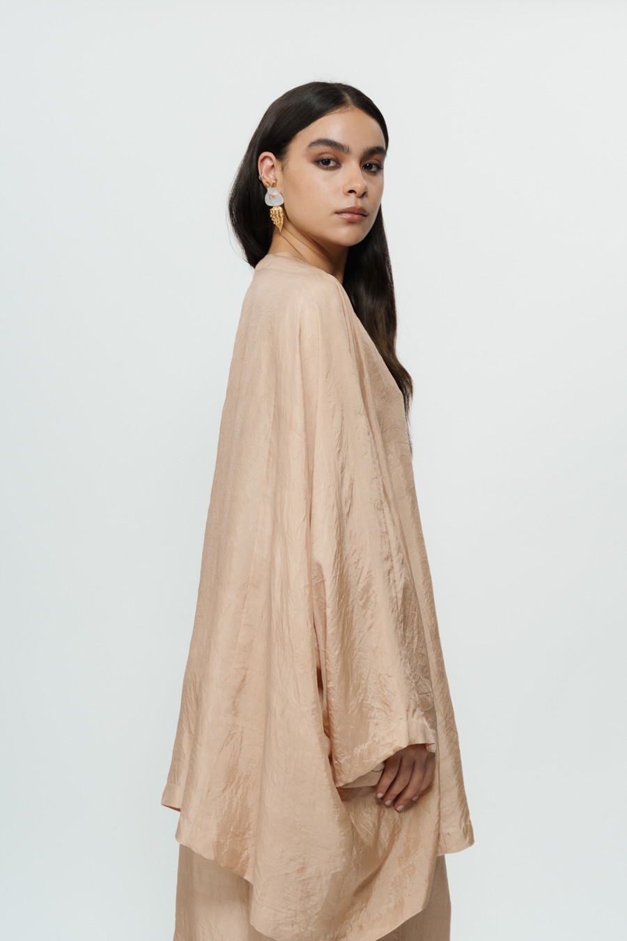 Beige Kaftan Kurta with Broad Pants