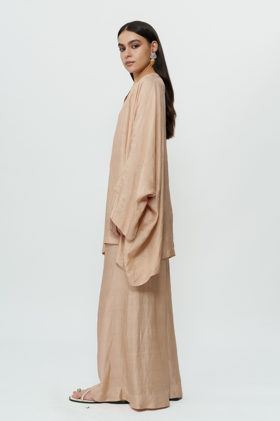 Beige Kaftan Kurta with Broad Pants