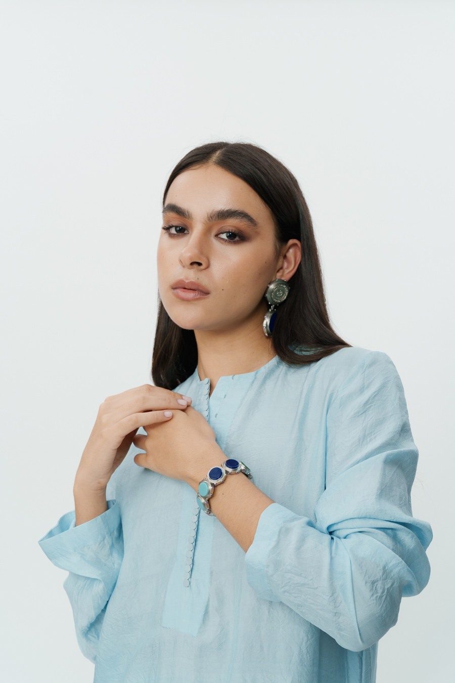 Ice Blue Long Kaftan with Pants