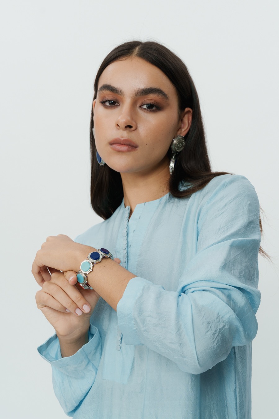 Ice Blue Long Kaftan with Pants