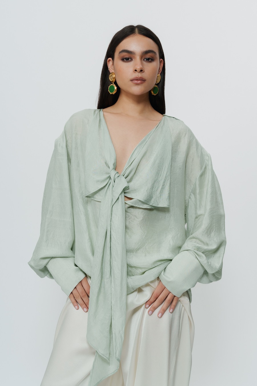 Sage Green Draped Shirt